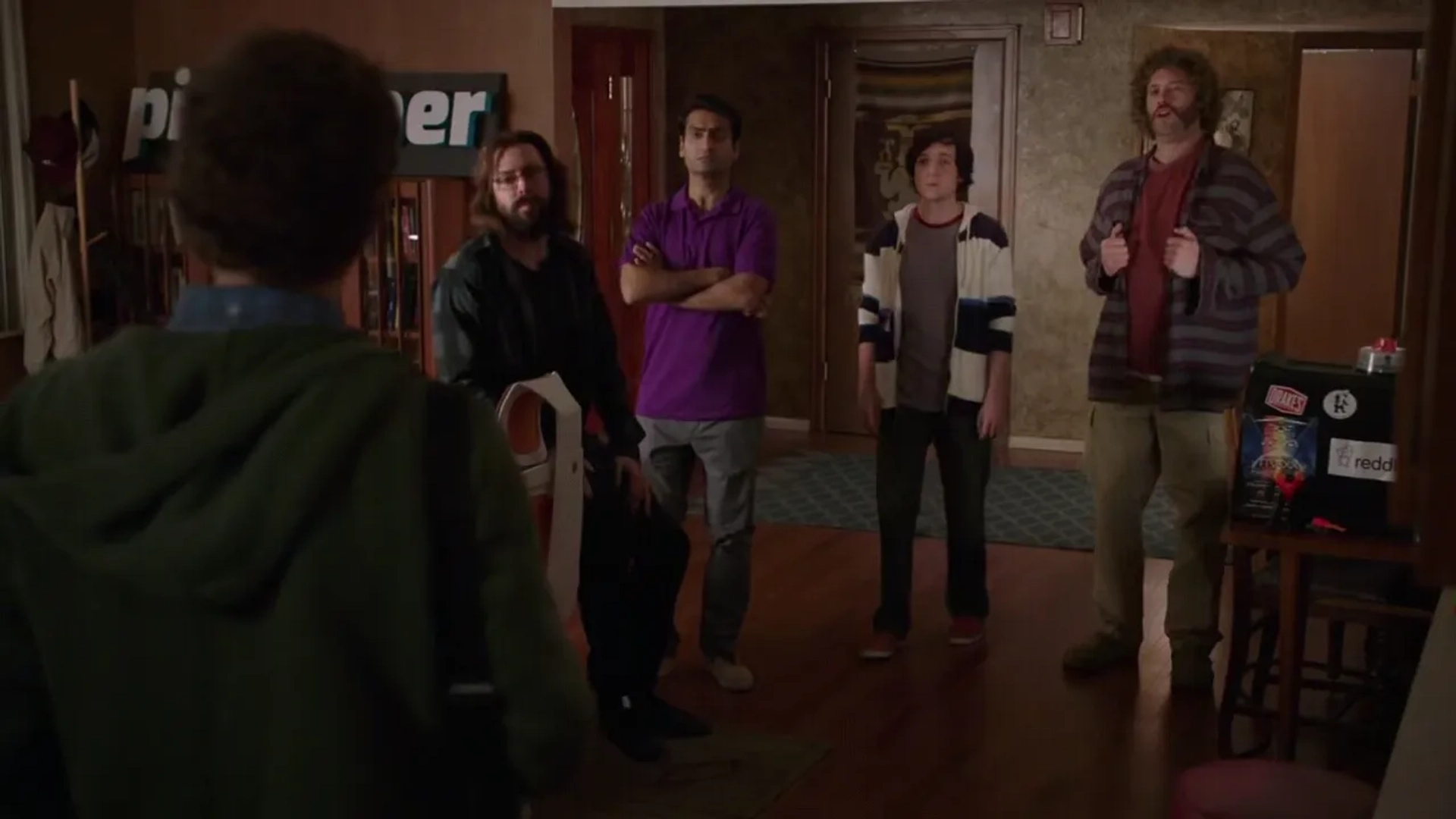 Martin Starr, T.J. Miller, Thomas Middleditch, Josh Brener, and Kumail Nanjiani in Silicon Valley (2014)