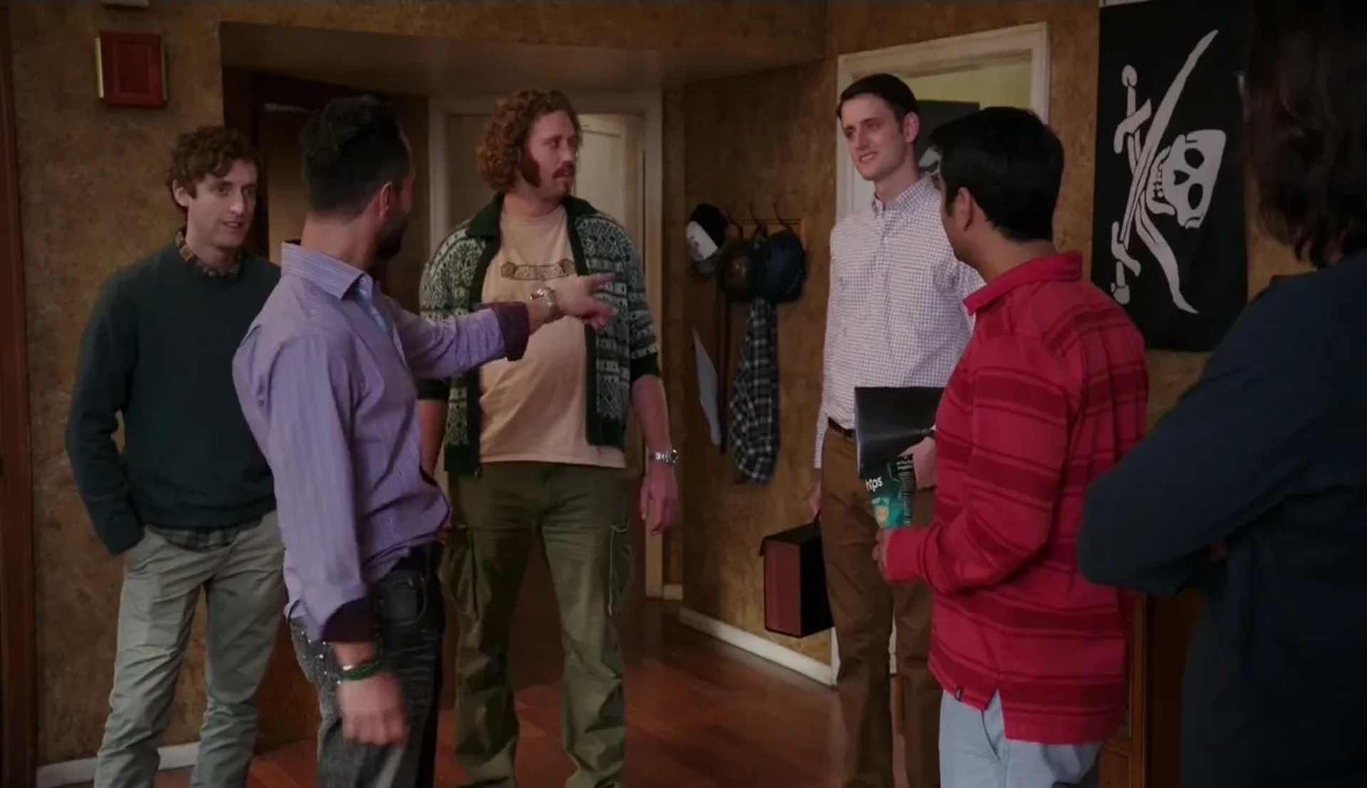 Chris Diamantopoulos, Martin Starr, Zach Woods, T.J. Miller, Thomas Middleditch, and Kumail Nanjiani in Silicon Valley (2014)