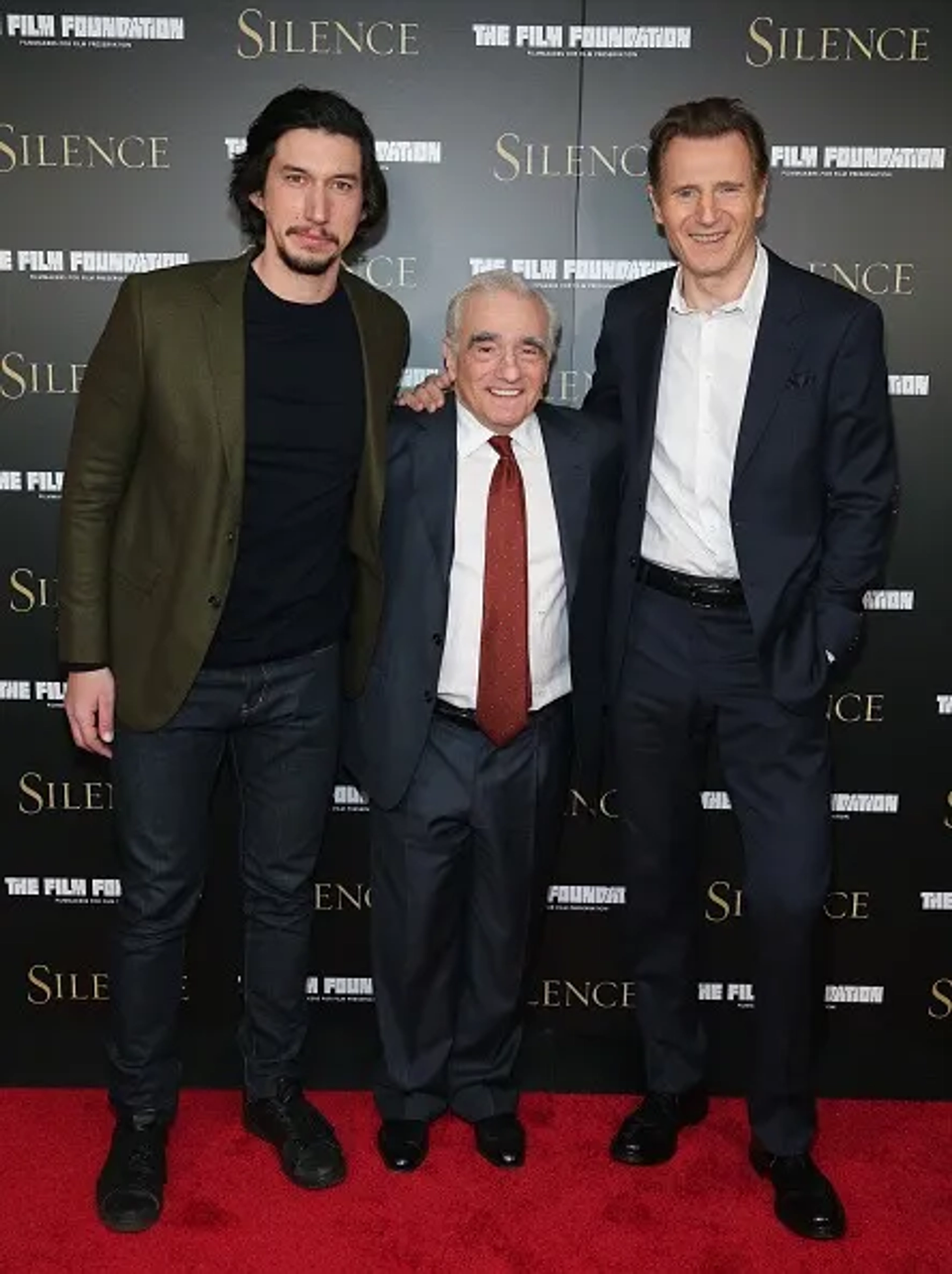 Martin Scorsese, Liam Neeson, and Adam Driver at an event for Silence (2016)