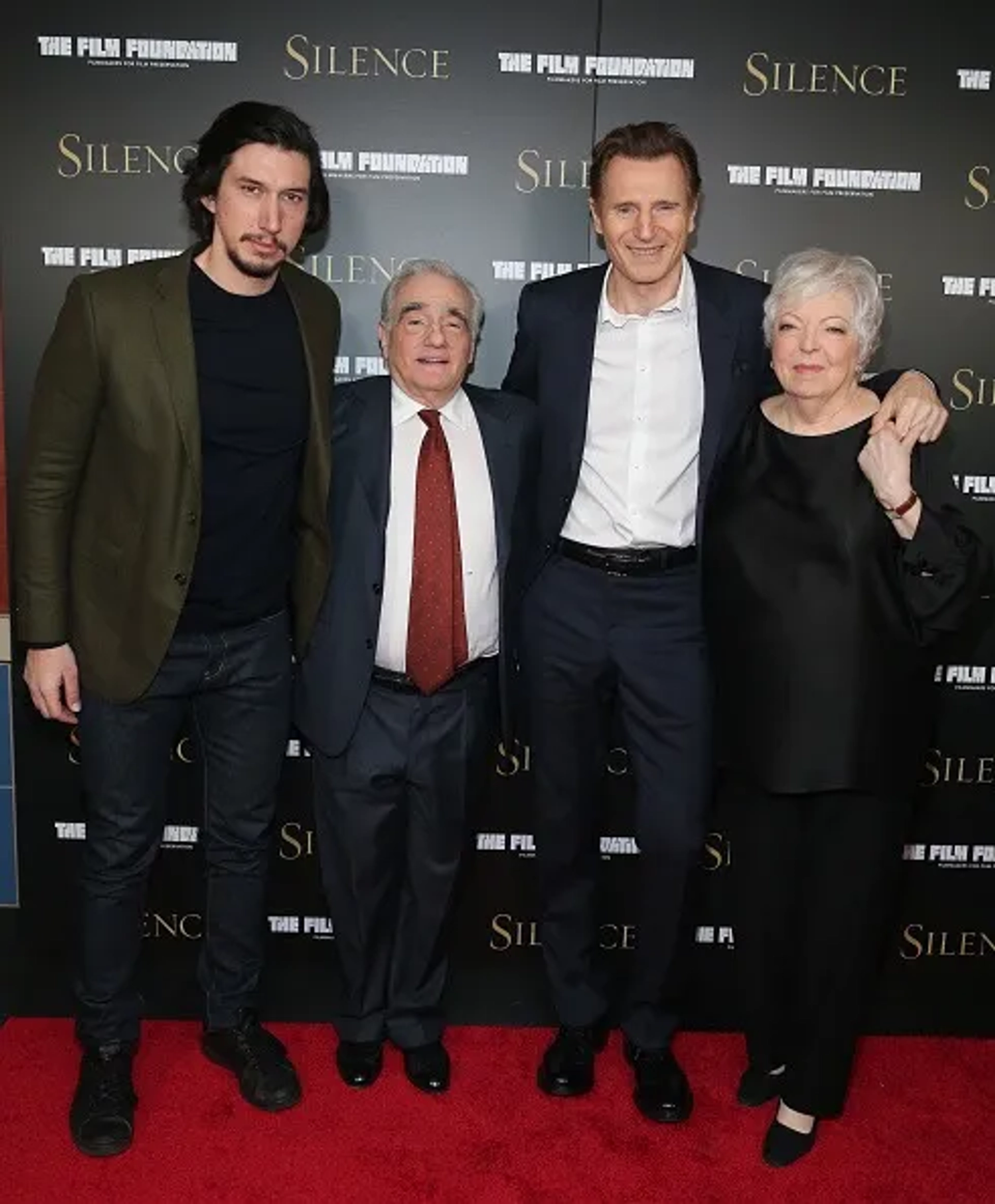 Martin Scorsese, Liam Neeson, Thelma Schoonmaker, and Adam Driver at an event for Silence (2016)