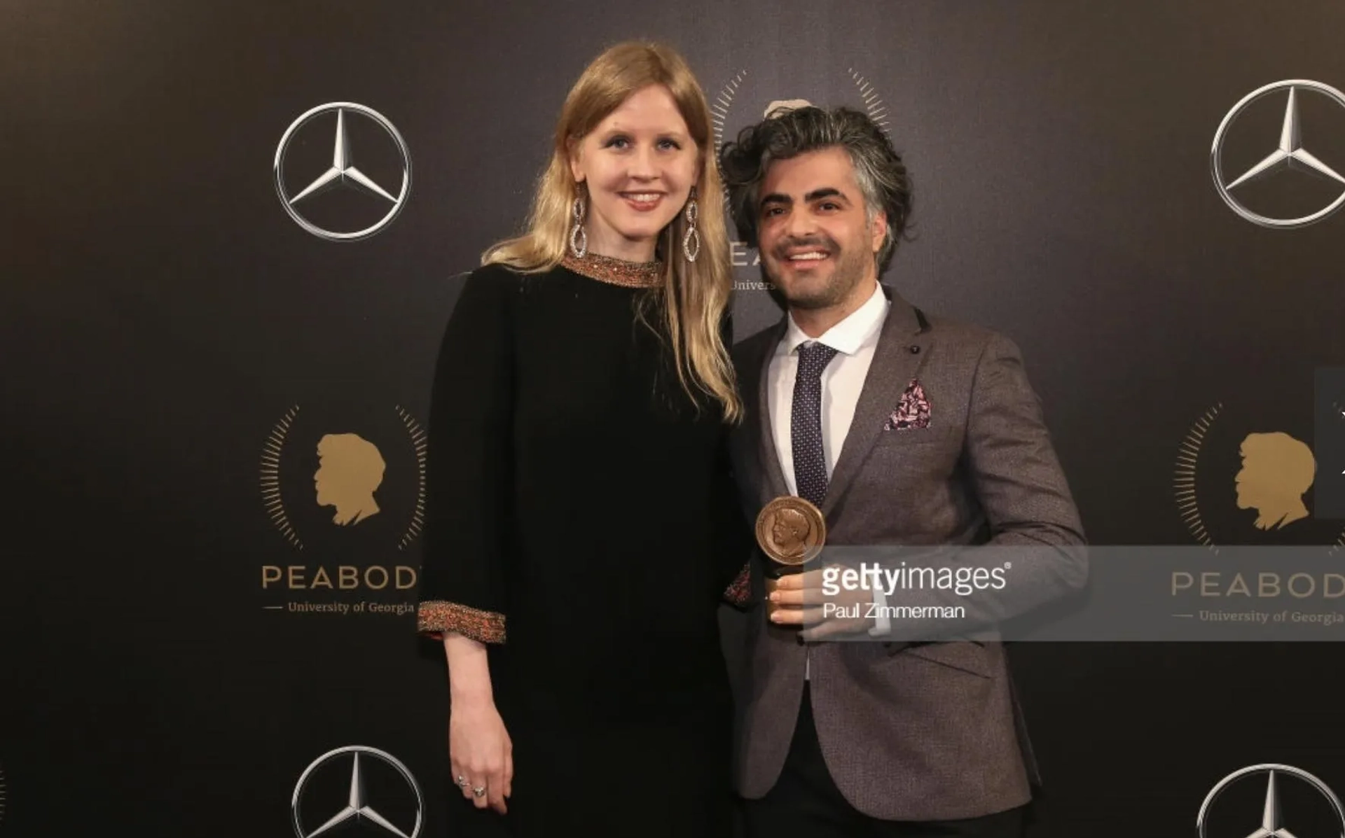 Justine Nagan and Feras Fayyad at an event for Last Men in Aleppo (2017)