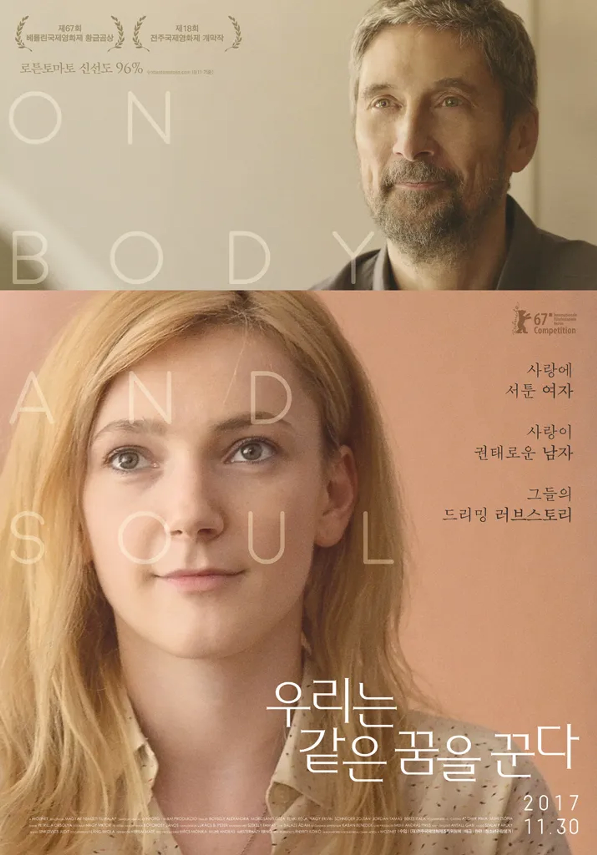 Géza Morcsányi and Alexandra Borbély in On Body and Soul (2017)