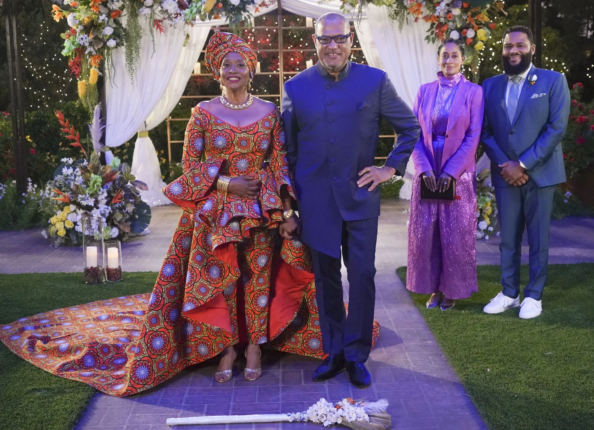 Laurence Fishburne, Anthony Anderson, Jenifer Lewis, and Tracee Ellis Ross in Black-ish: Our Wedding Dre (2020)