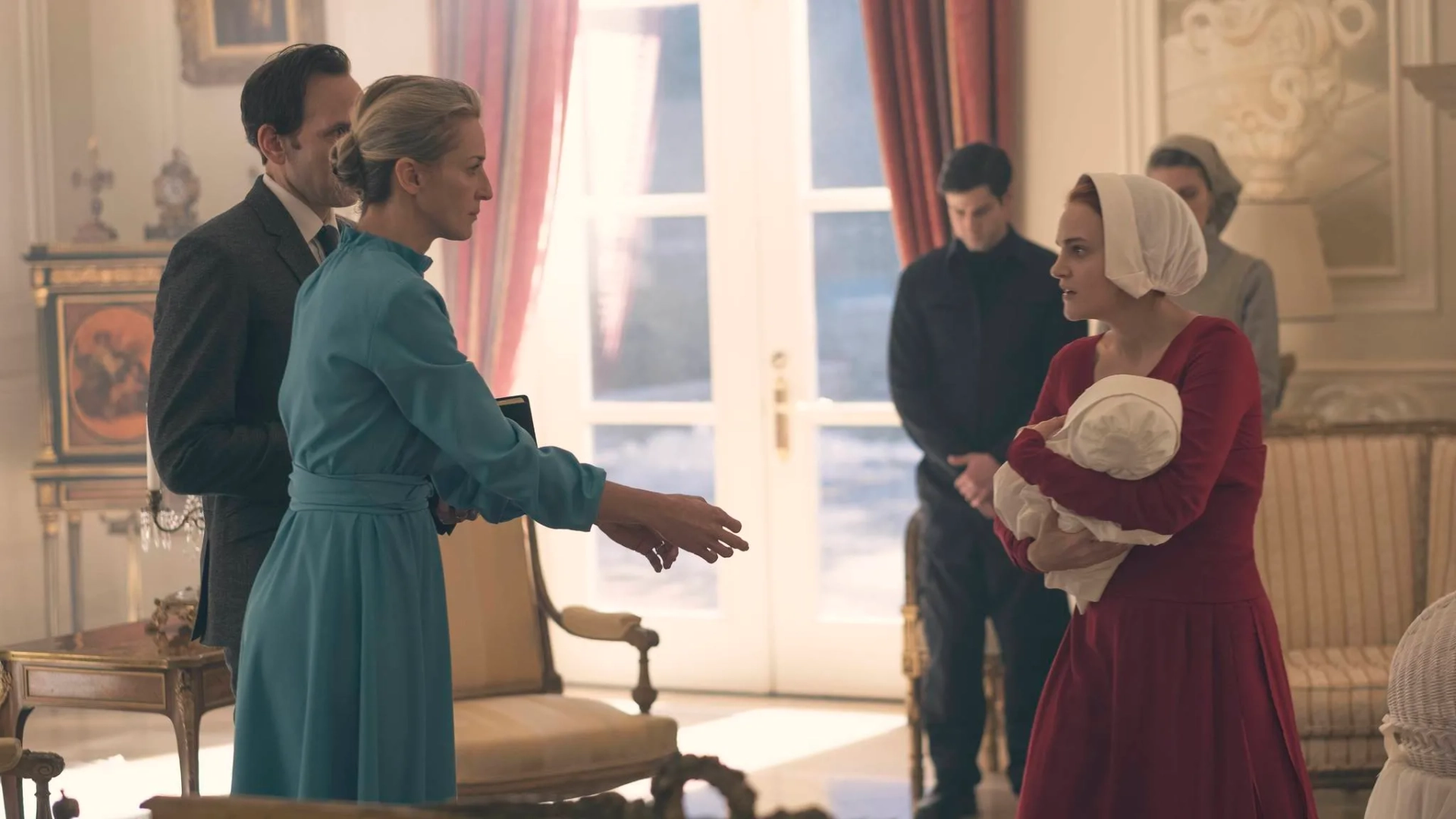 Ever Carradine, Stephen Kunken, Birgitte Solem, and Madeline Brewer in The Handmaid's Tale (2017)