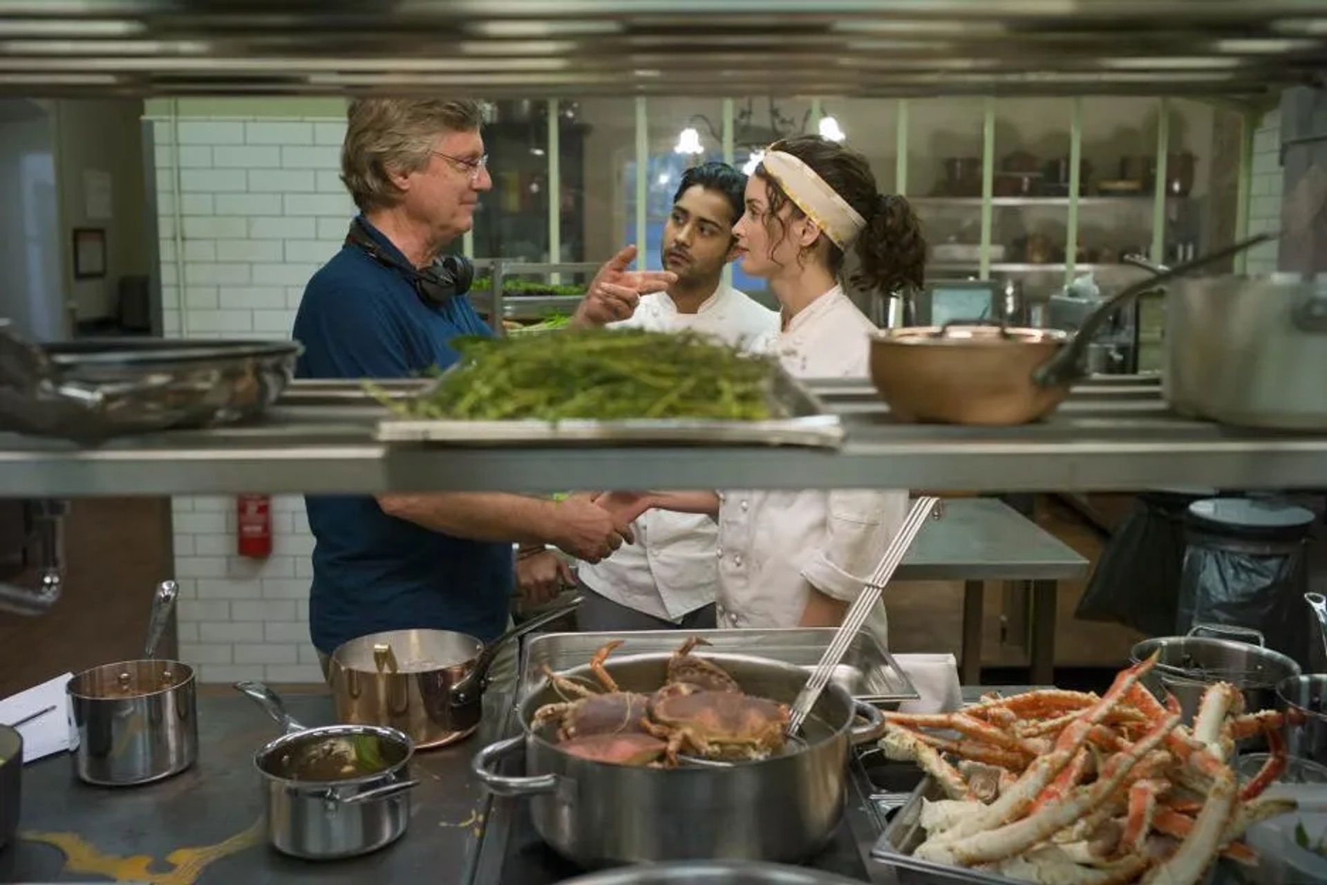 Lasse Hallström, Manish Dayal, and Charlotte Le Bon in The Hundred-Foot Journey (2014)