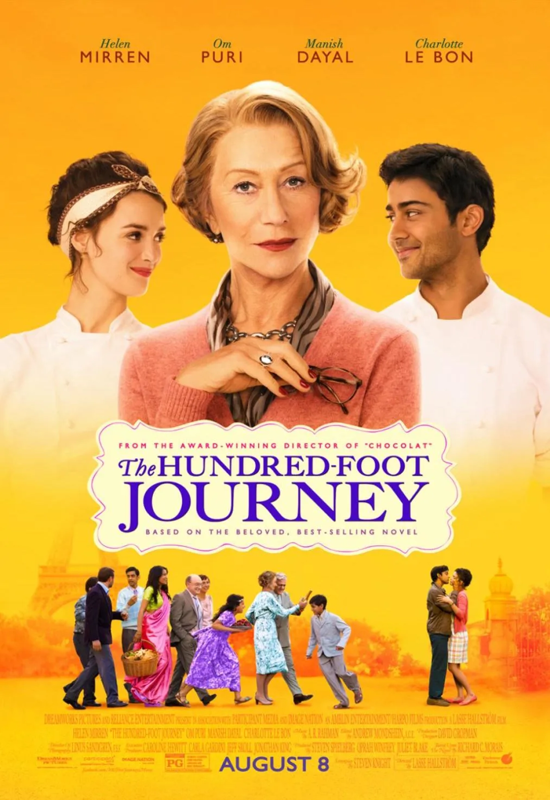 Helen Mirren, Manish Dayal, and Charlotte Le Bon in The Hundred-Foot Journey (2014)