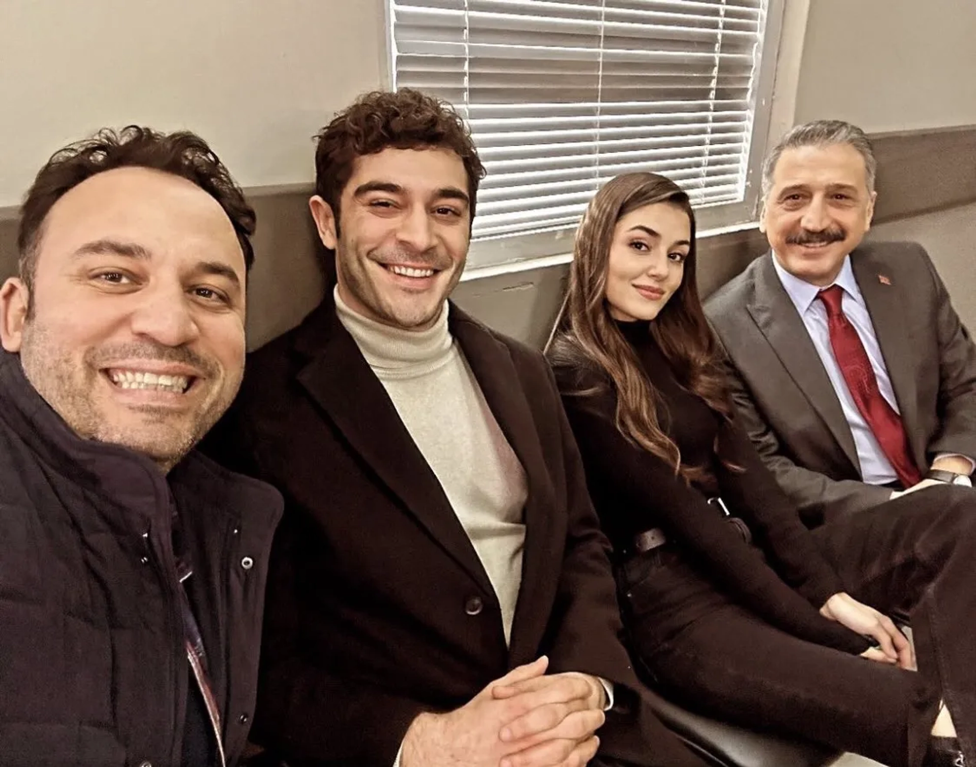 Cem Davran, Ferit Aktug, Burak Deniz, and Hande Erçel in Another Love (2023)