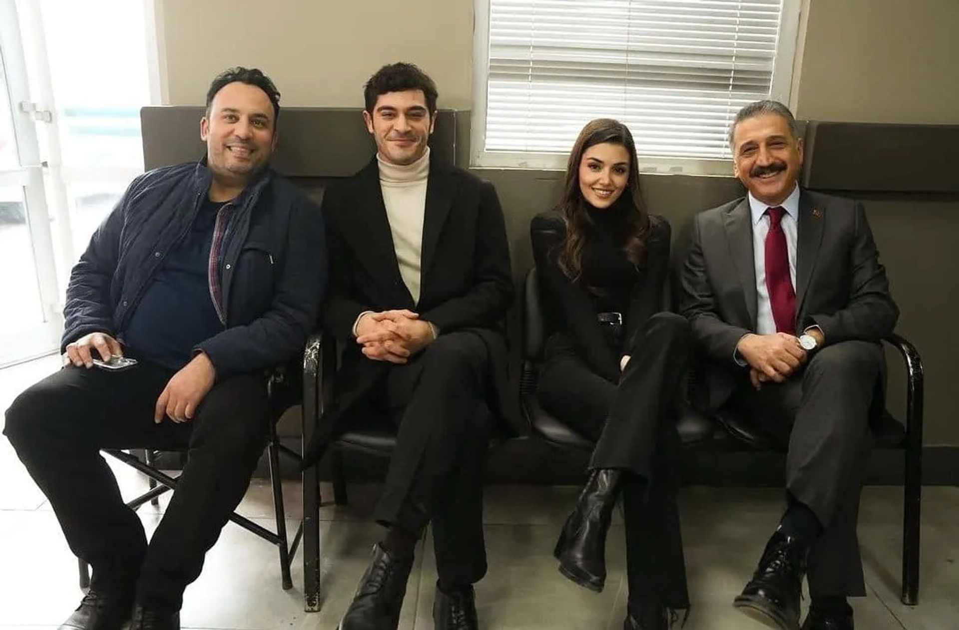 Cem Davran, Ferit Aktug, Burak Deniz, and Hande Erçel in Another Love (2023)