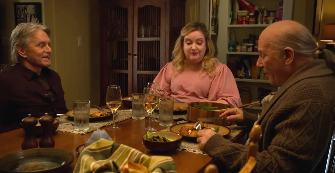 Michael Douglas, Paul Reiser, and Sarah Baker in The Kominsky Method: Chapter 10. An Old Flame, an Old Wick (2019)