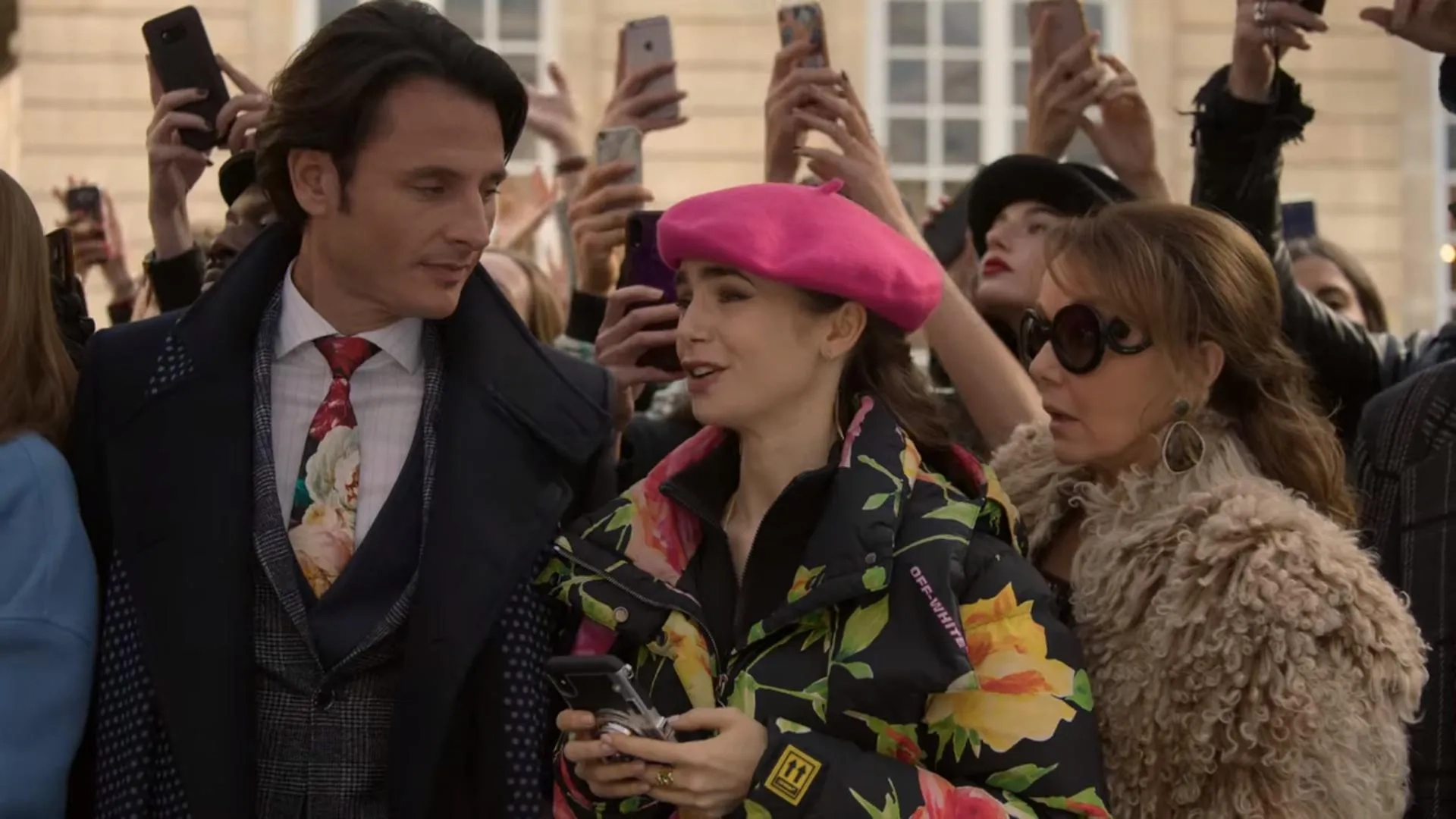 Philippine Leroy-Beaulieu, Charles Martins, and Lily Collins in Emily in Paris (2020)