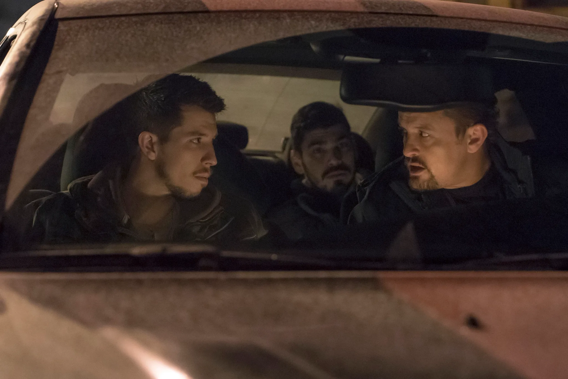 Raúl Castillo, David Lyons, and Beau Knapp in Seven Seconds (2018)