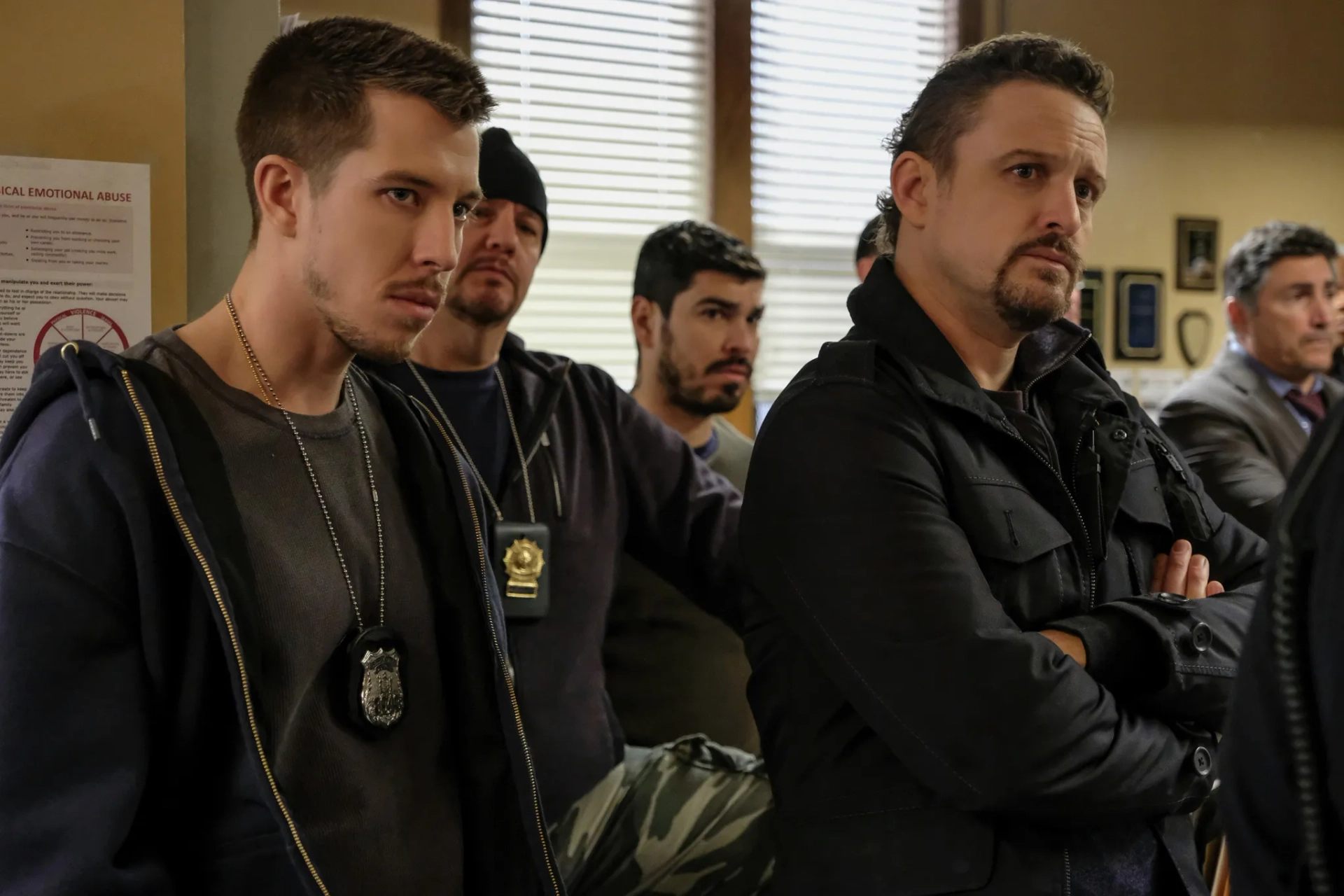 Raúl Castillo, David Lyons, and Beau Knapp in Seven Seconds (2018)