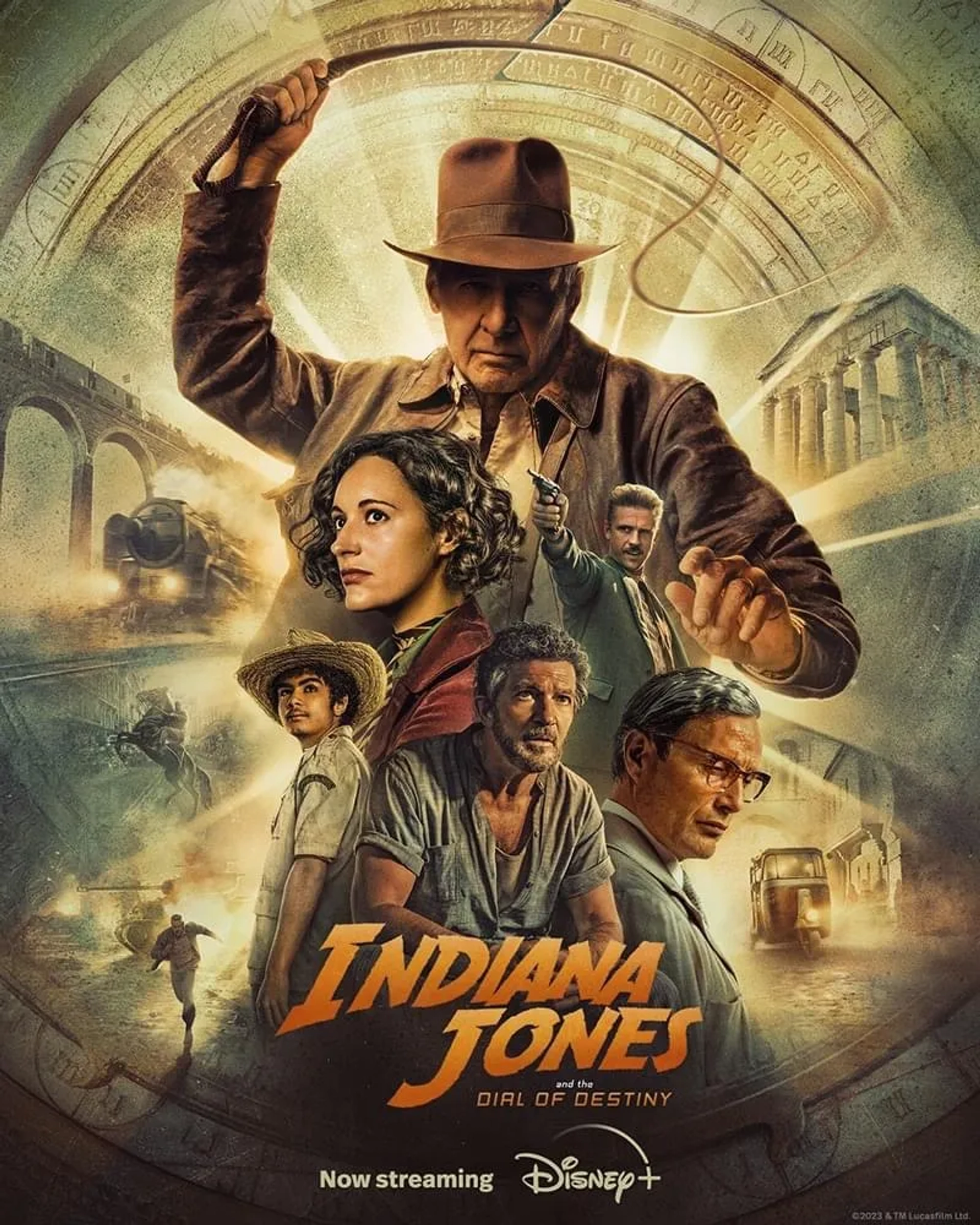 Antonio Banderas, Harrison Ford, Karen Allen, John Rhys-Davies, and Phoebe Waller-Bridge in Indiana Jones and the Dial of Destiny (2023)