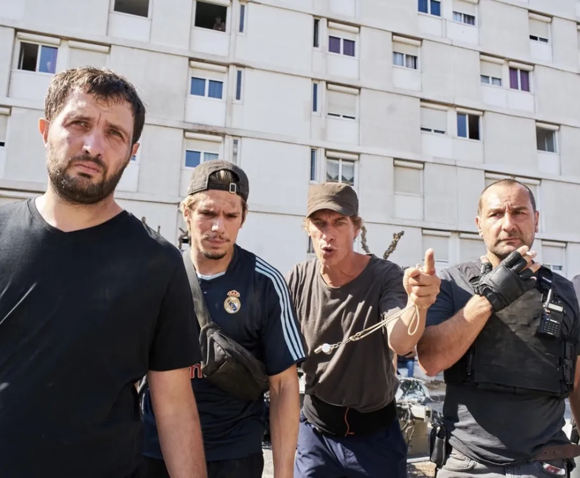 Gilles Lellouche, Cédric Jimenez, François Civil, and Karim Leklou in The Stronghold (2020)