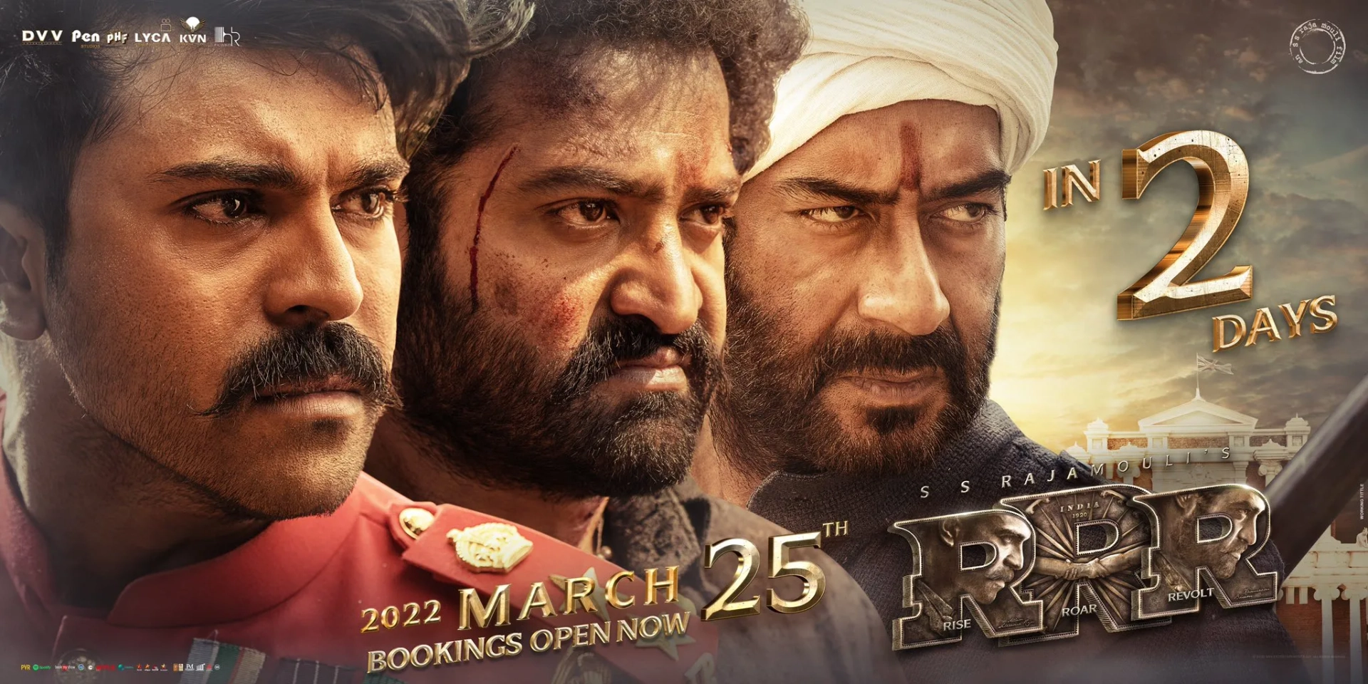 Ajay Devgn, N.T. Rama Rao Jr., and Ram Charan in RRR (2022)