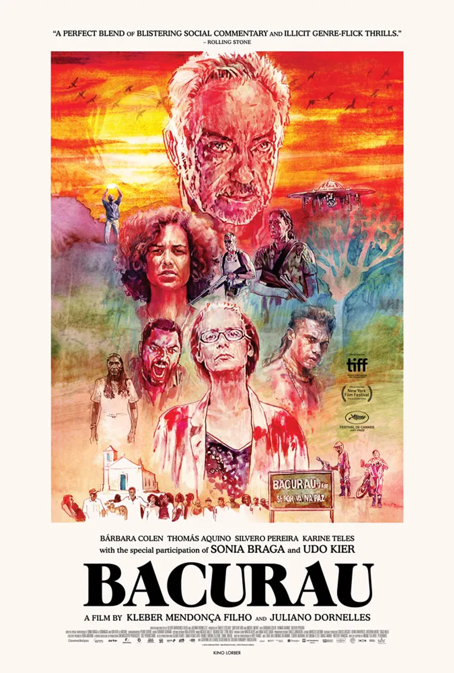 Sonia Braga, Udo Kier, Brian Townes, Julia Marie Peterson, Thomas Aquino, Silvero Pereira, Bárbara Colen, and Lia de Itamaracá in Bacurau (2019)