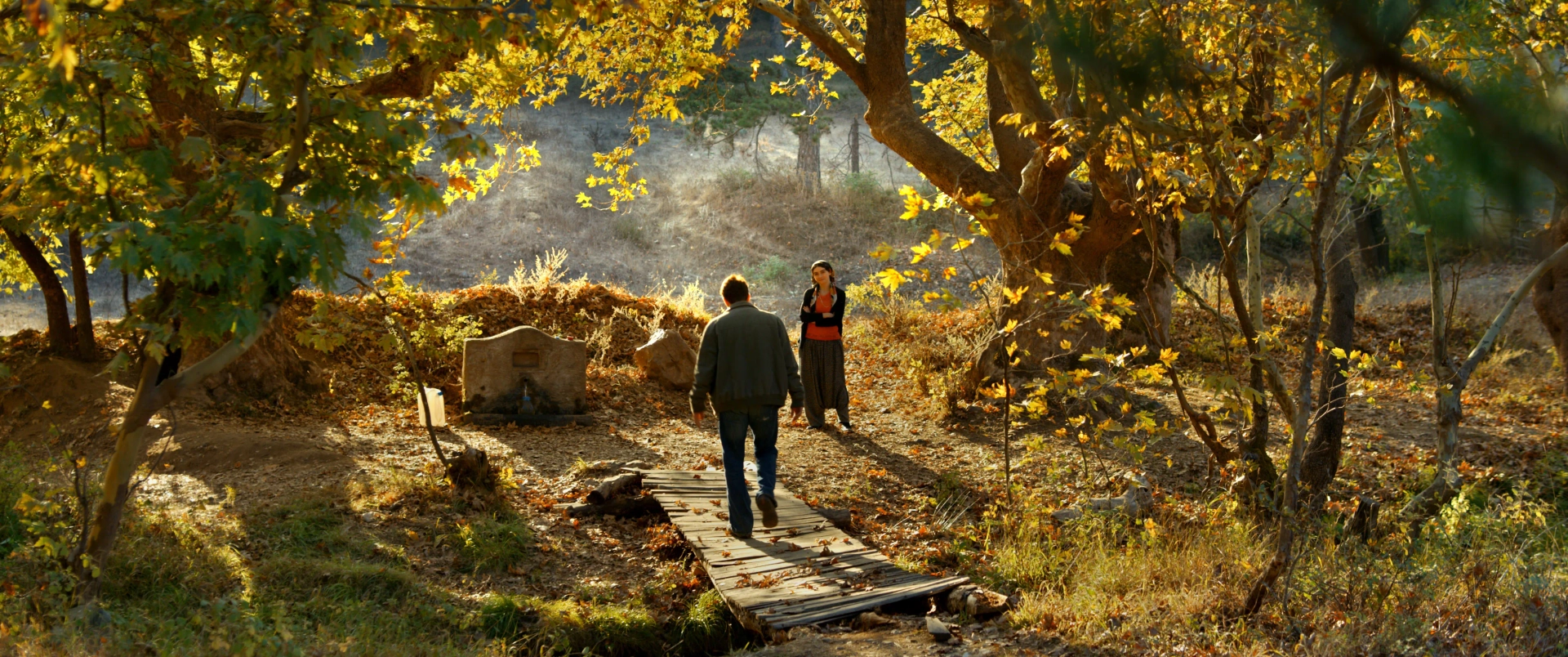 Hazar Ergüçlü and Dogu Demirkol in The Wild Pear Tree (2018)