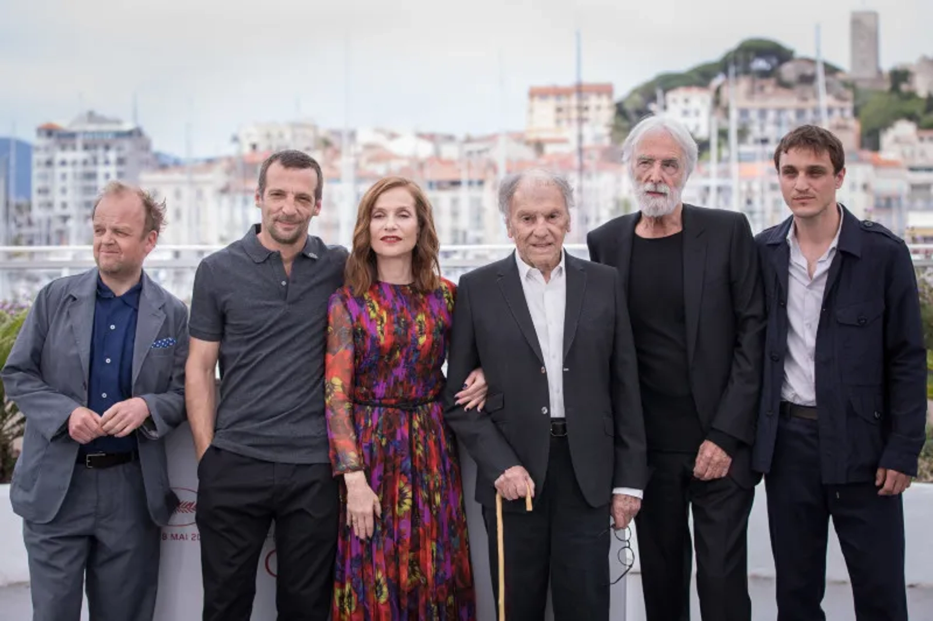 Isabelle Huppert, Jean-Louis Trintignant, Michael Haneke, Toby Jones, Mathieu Kassovitz, and Franz Rogowski at an event for Happy End (2017)