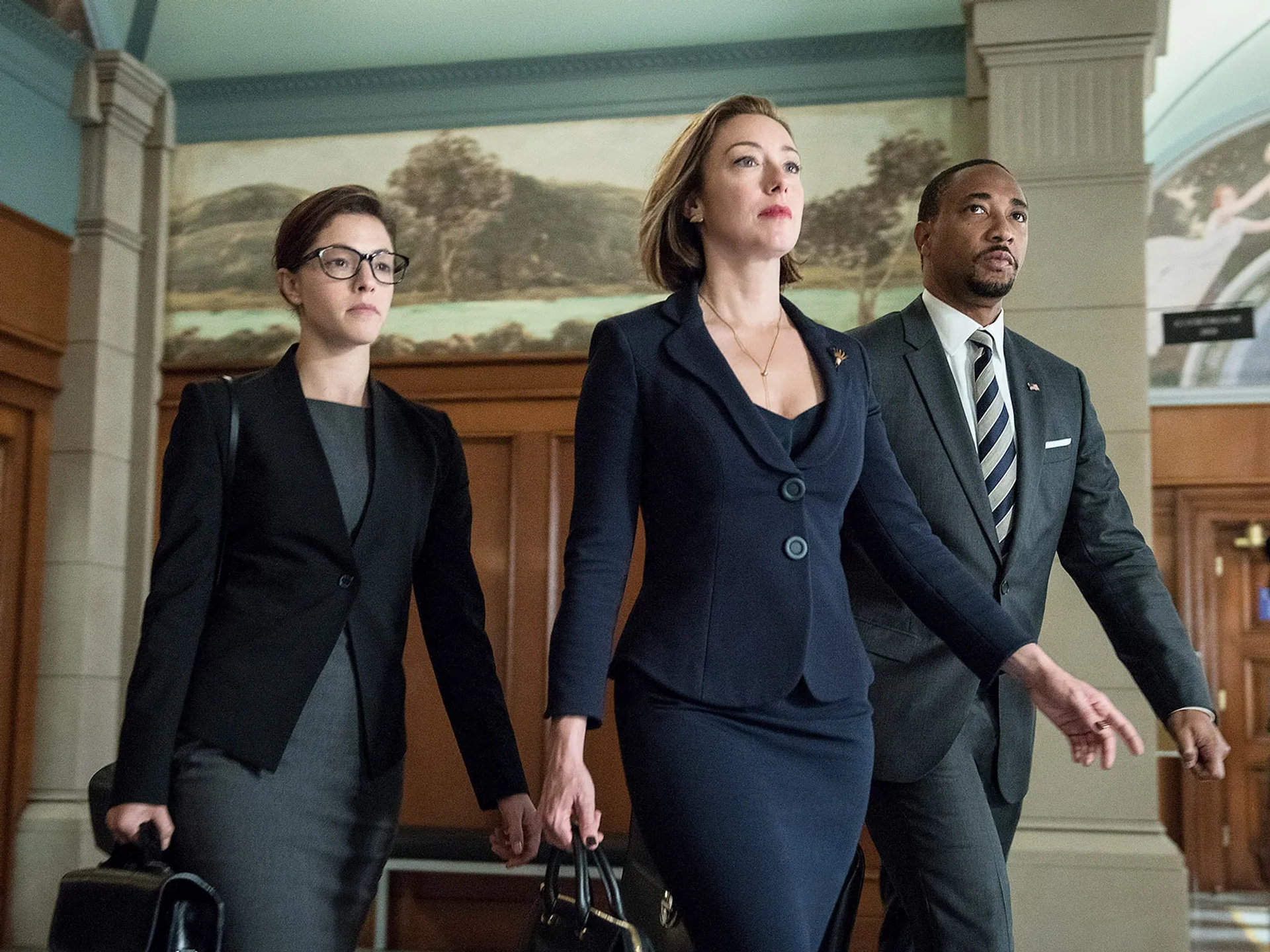 Damon Gupton, Molly Parker, and Olivia Thirlby in Goliath (2016)