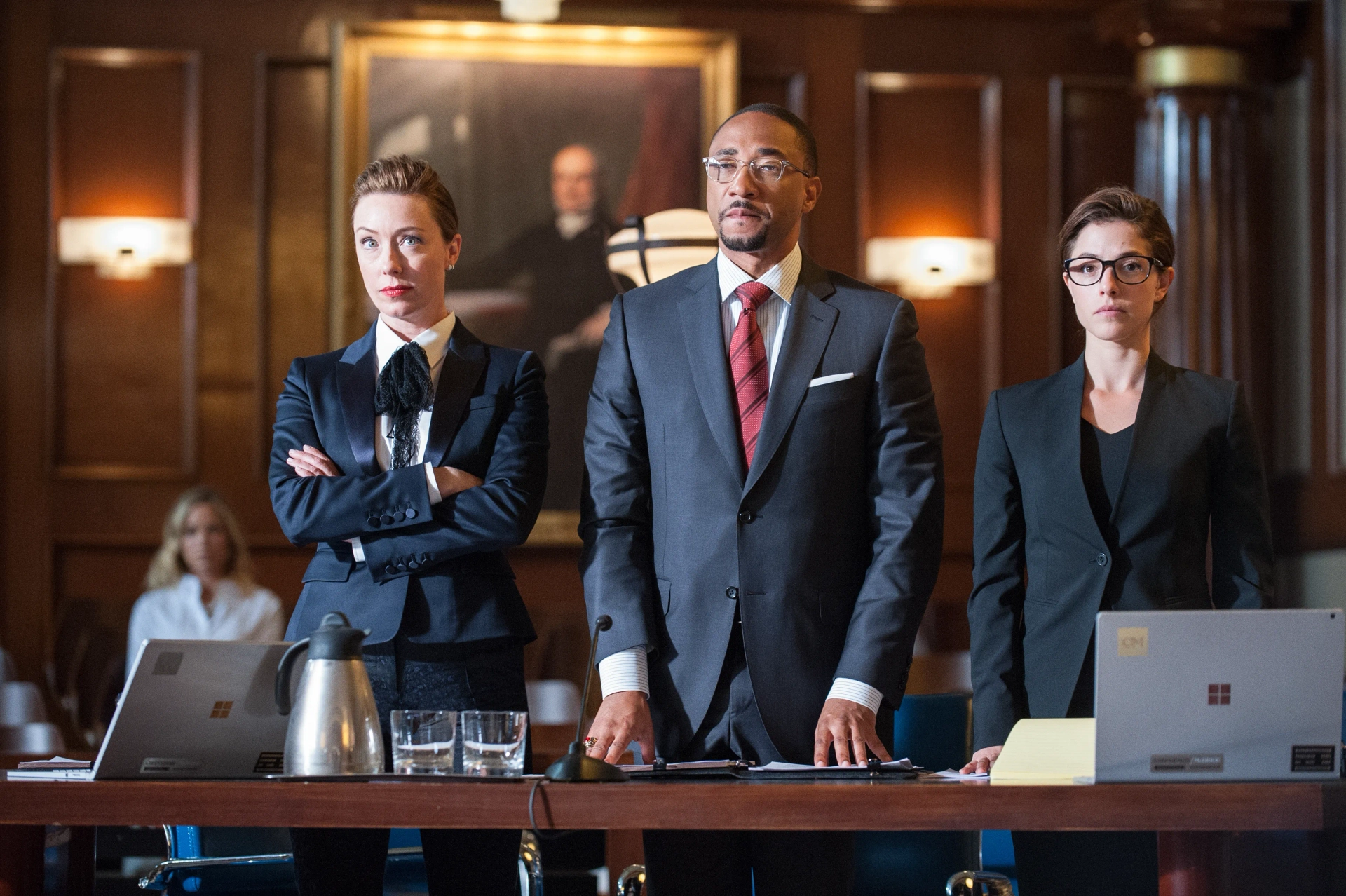 Damon Gupton, Molly Parker, and Olivia Thirlby in Goliath (2016)