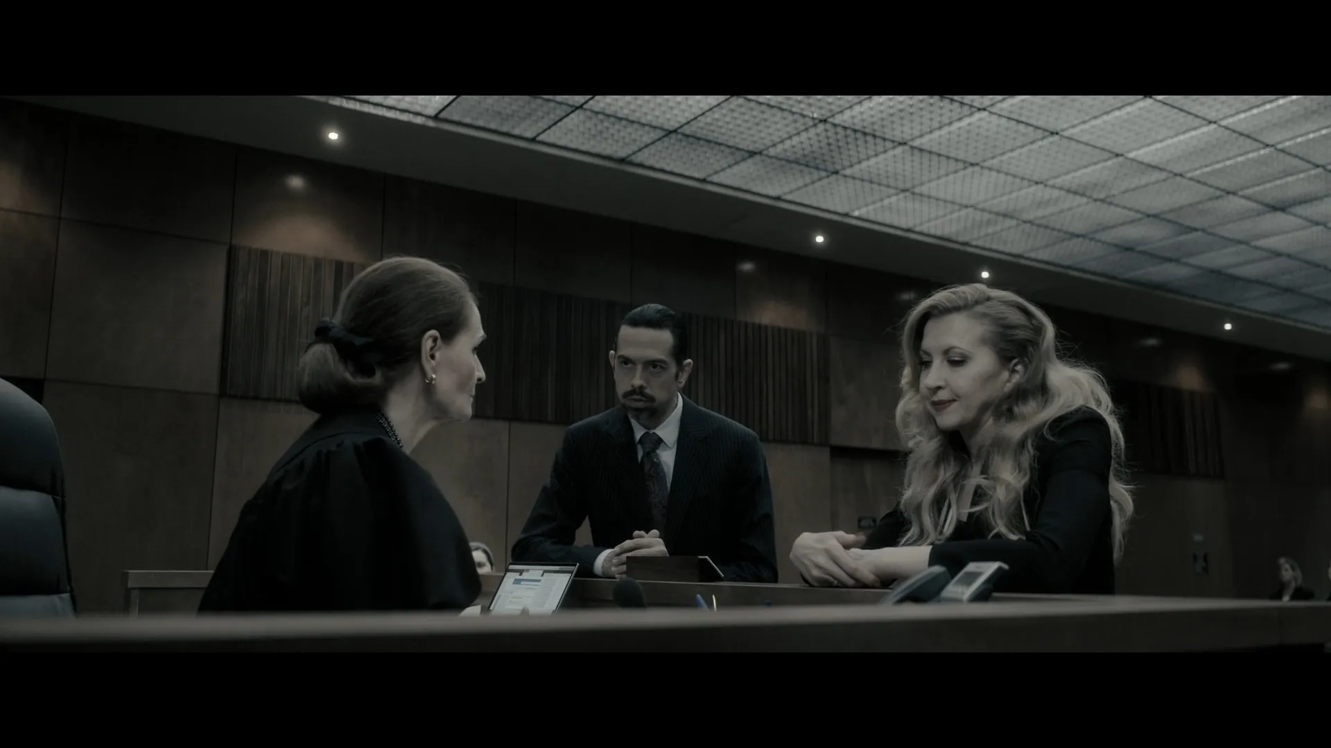 Geoffrey Arend, Beth Grant, and Nina Arianda in Goliath: Lawyer Trickery Bullshit (2021)