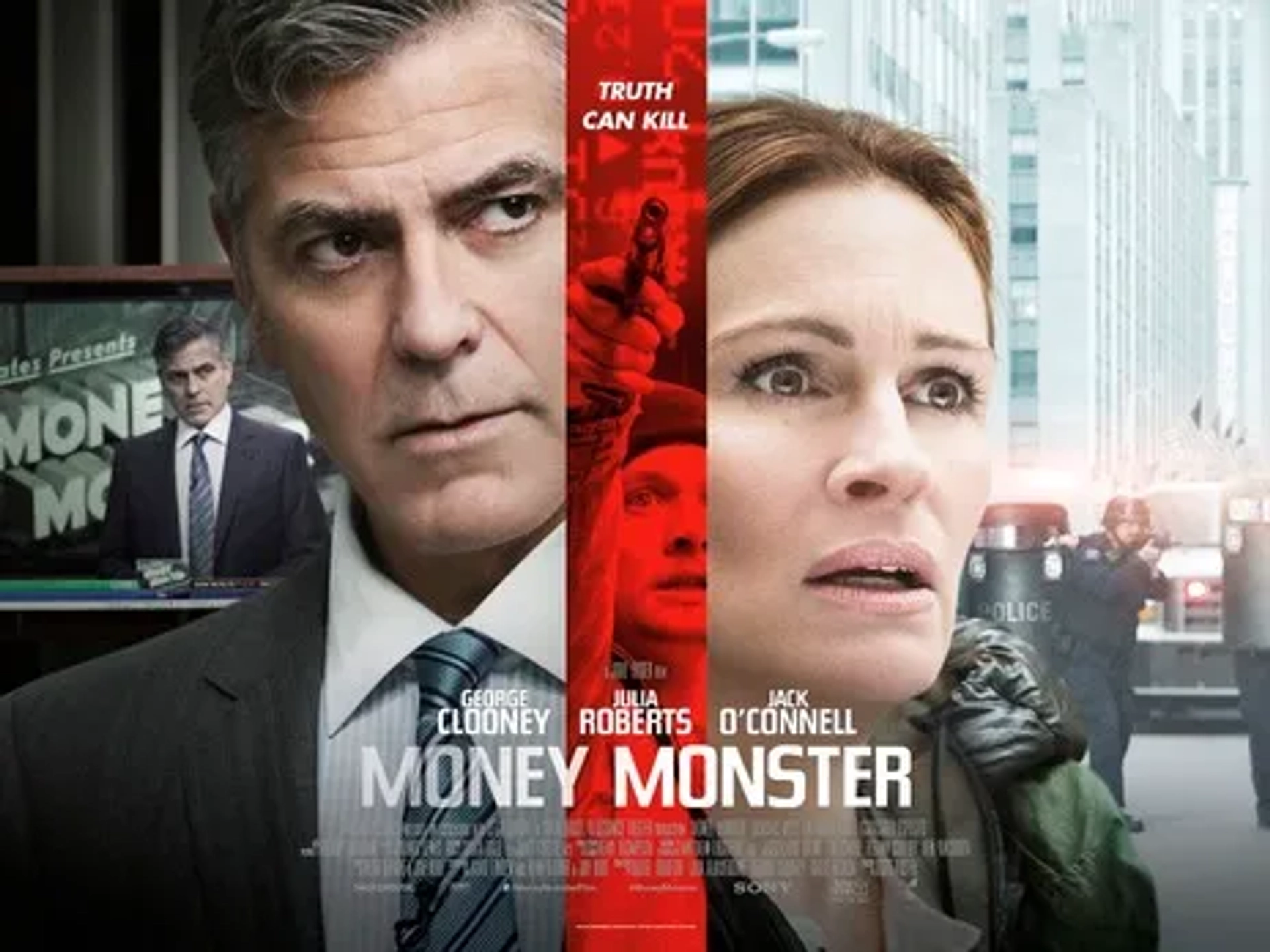 George Clooney, Julia Roberts, and Jack O'Connell in Money Monster (2016)