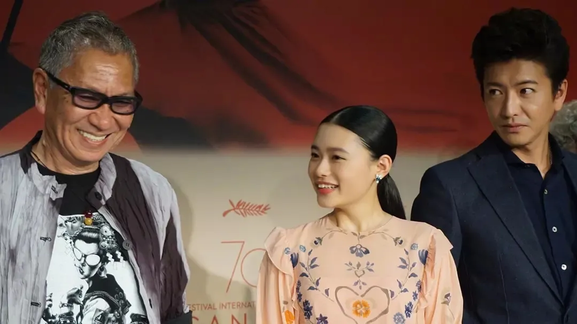 Takuya Kimura, Takashi Miike, and Hana Sugisaki at an event for Blade of the Immortal (2017)