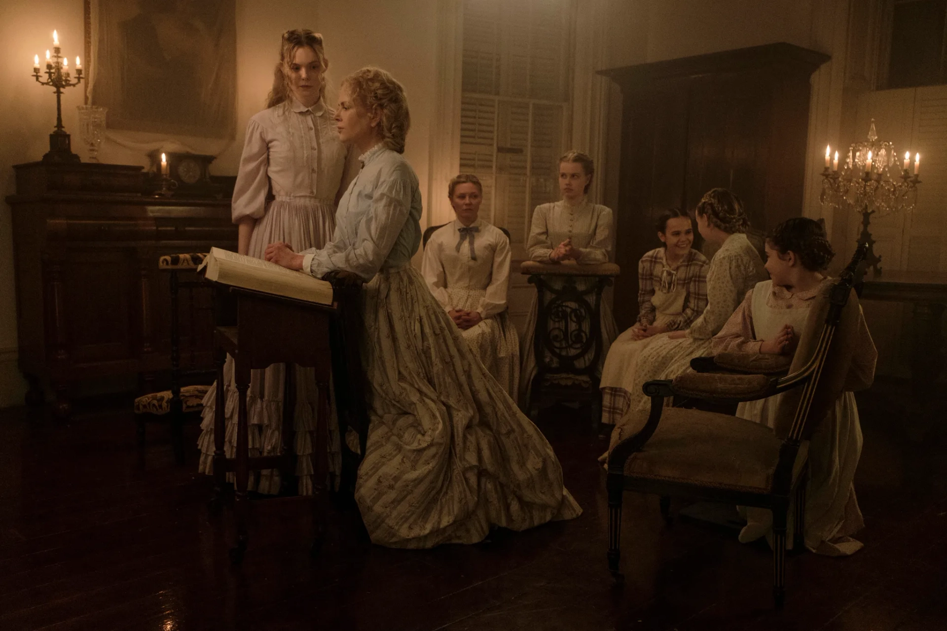 Nicole Kidman, Kirsten Dunst, Elle Fanning, Angourie Rice, Oona Laurence, Addison Riecke, and Emma Howard in The Beguiled (2017)