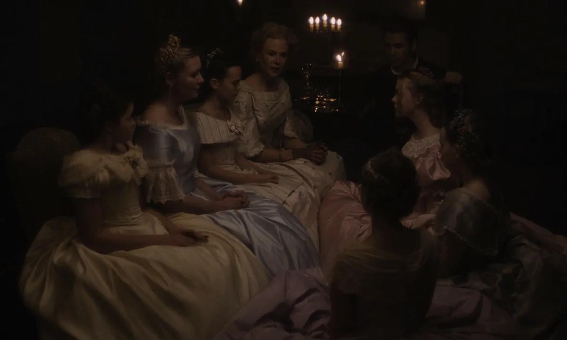 Nicole Kidman, Kirsten Dunst, Colin Farrell, Elle Fanning, Angourie Rice, Oona Laurence, Addison Riecke, and Emma Howard in The Beguiled (2017)