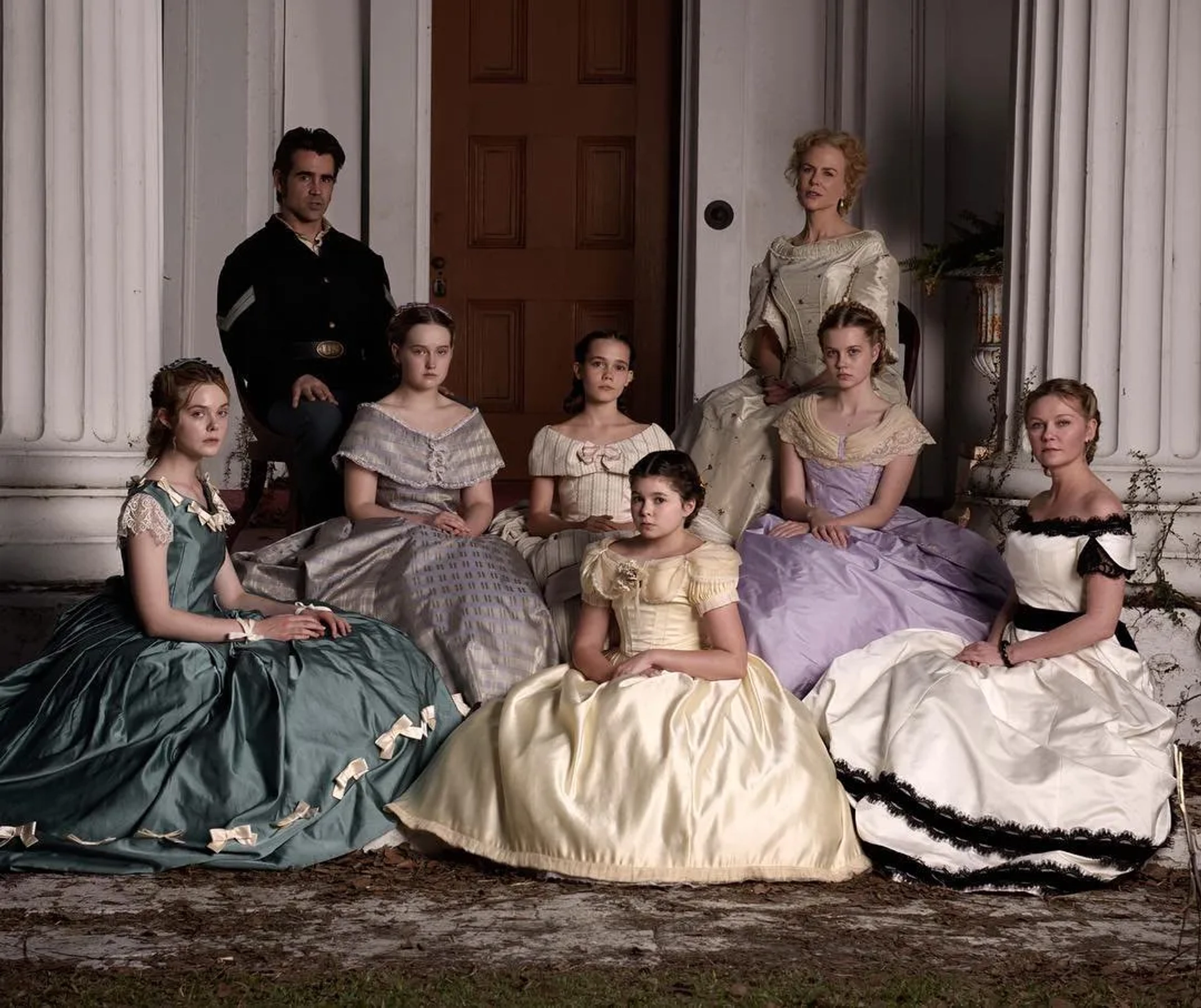 Nicole Kidman, Kirsten Dunst, Colin Farrell, Elle Fanning, Angourie Rice, Oona Laurence, Addison Riecke, and Emma Howard in The Beguiled (2017)