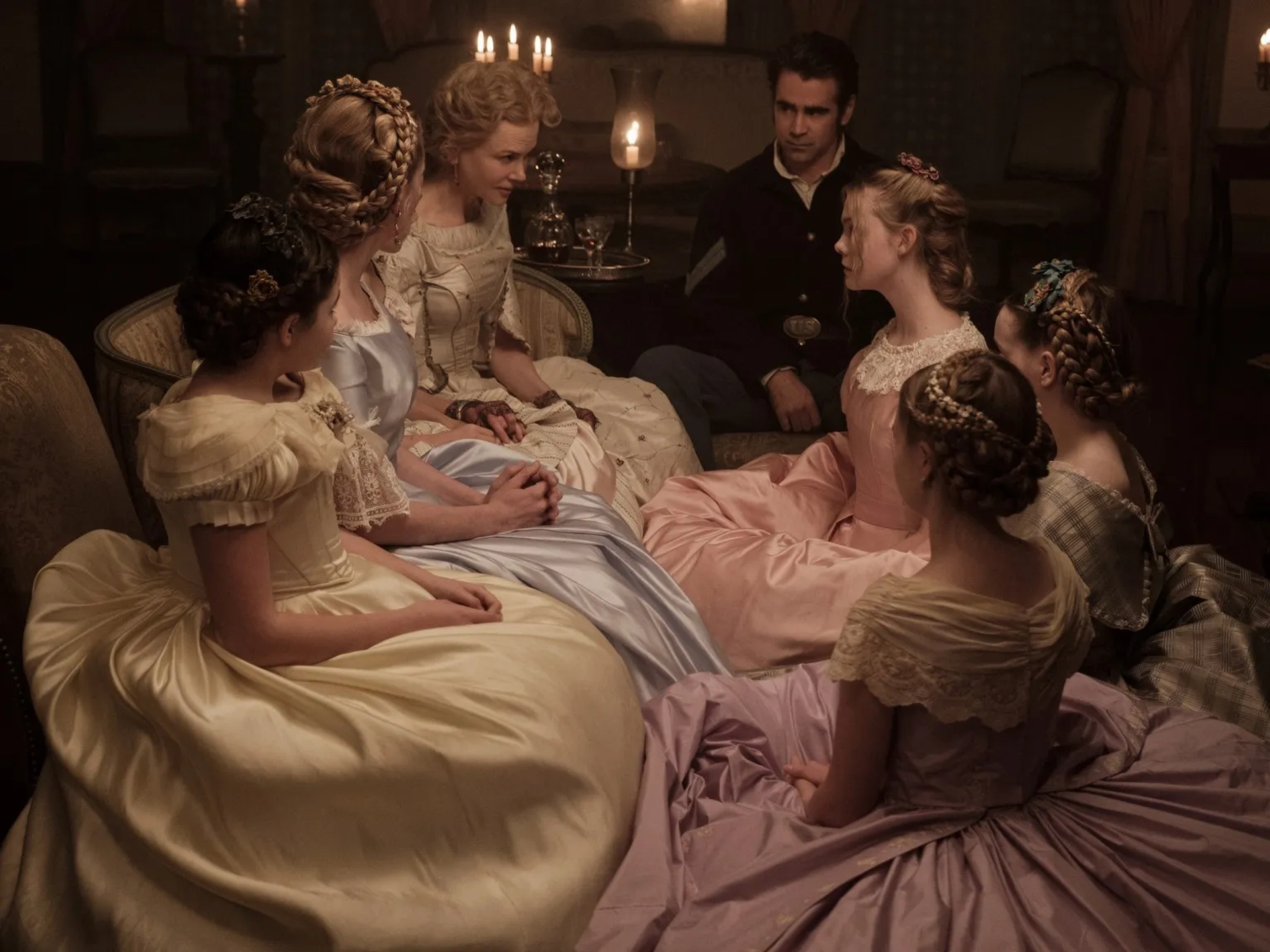 Nicole Kidman, Colin Farrell, Elle Fanning, and Addison Riecke in The Beguiled (2017)