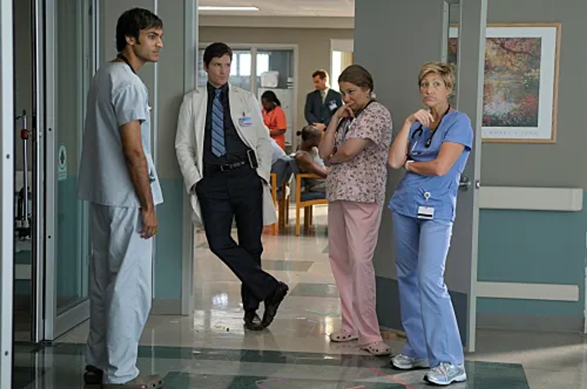 Peter Facinelli, Edie Falco, Merritt Wever, and Arjun Gupta in Nurse Jackie (2009)