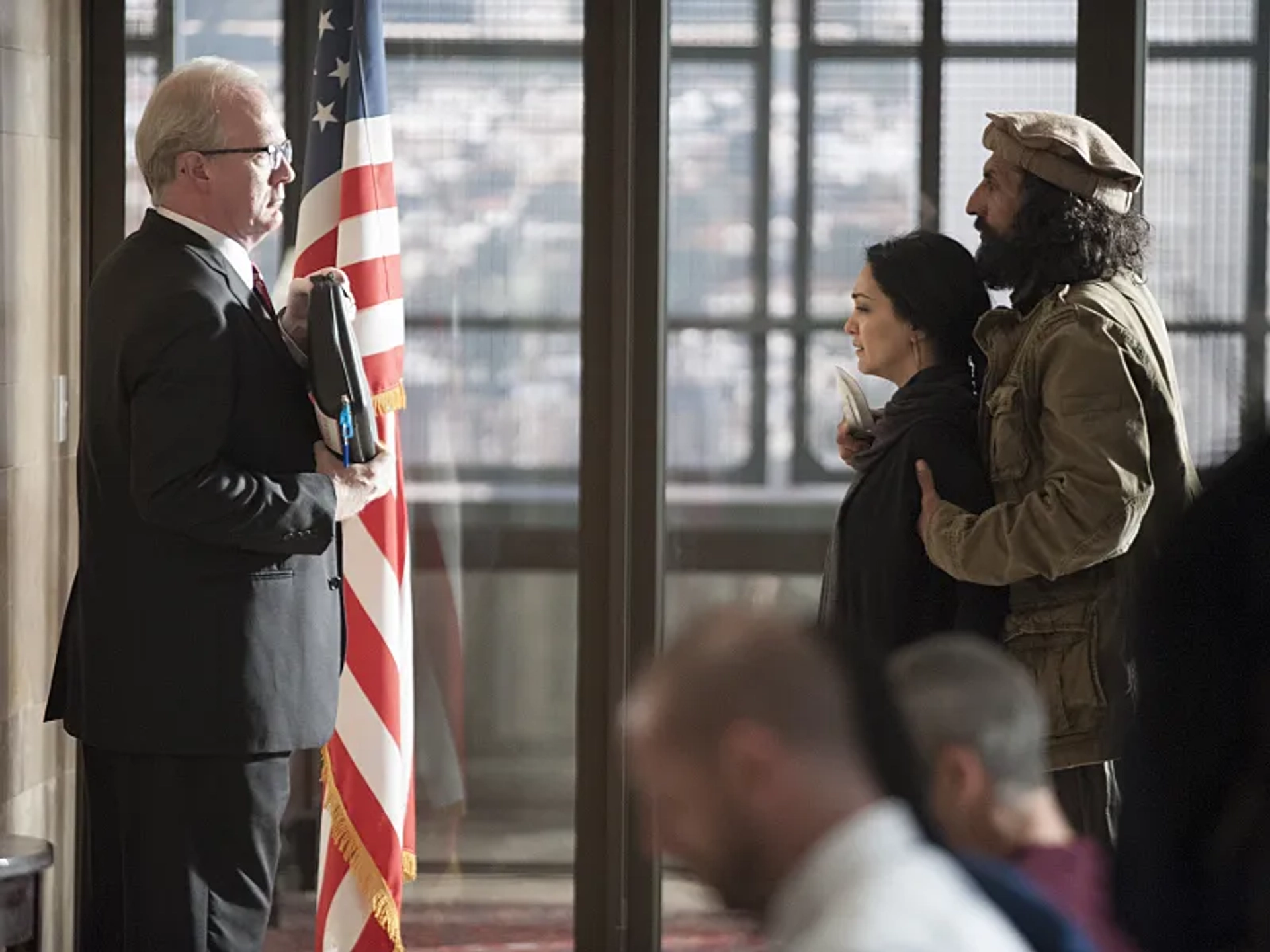 Tracy Letts, Numan Acar, and Nazanin Boniadi in Homeland (2011)