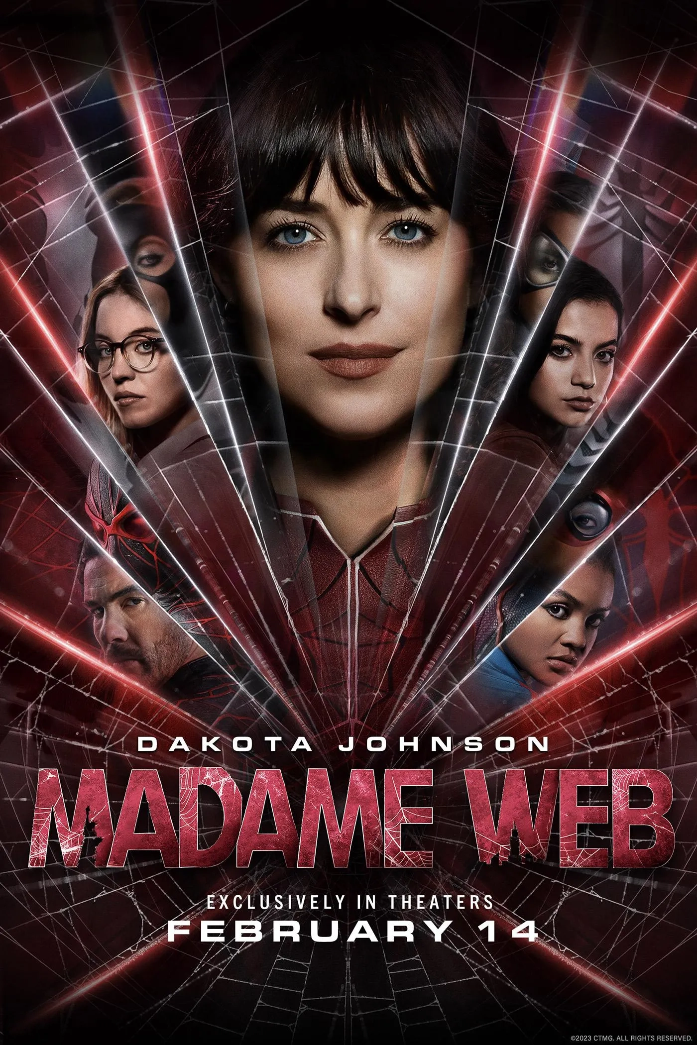 Dakota Johnson, Tahar Rahim, Sydney Sweeney, Isabela Merced, and Celeste O'Connor in Madame Web (2024)