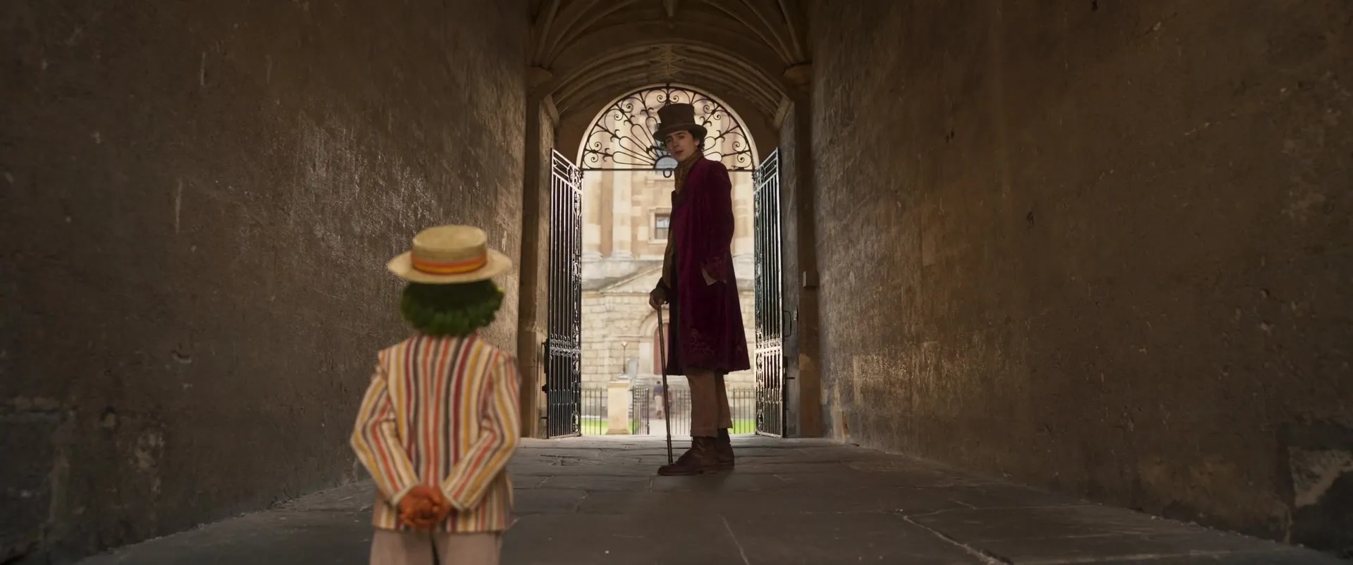 Hugh Grant and Timothée Chalamet in Wonka (2023)