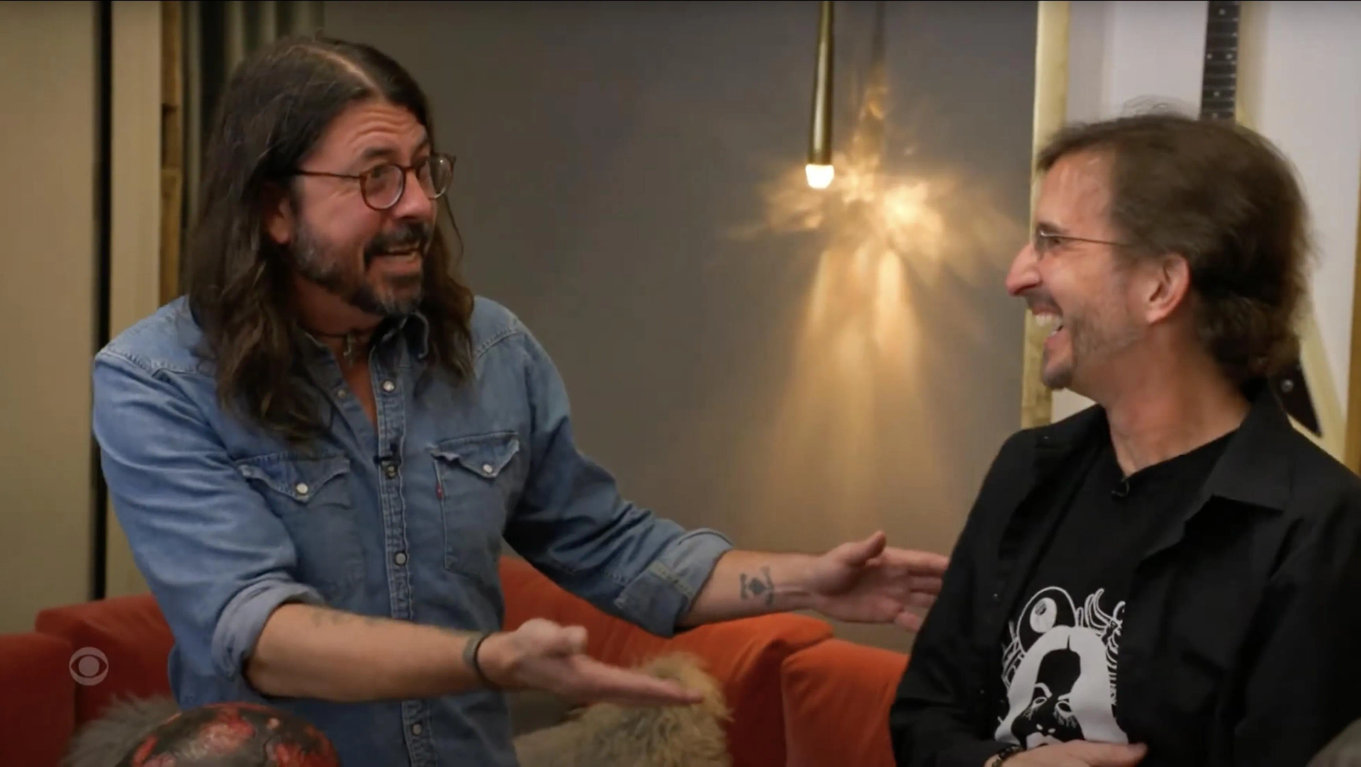 Behind the Scenes on "Studio 666:" A candid moment between Storywriter Dave Grohl and makeup Effects Creator Tony Gardner during the filming of "Studio 666."