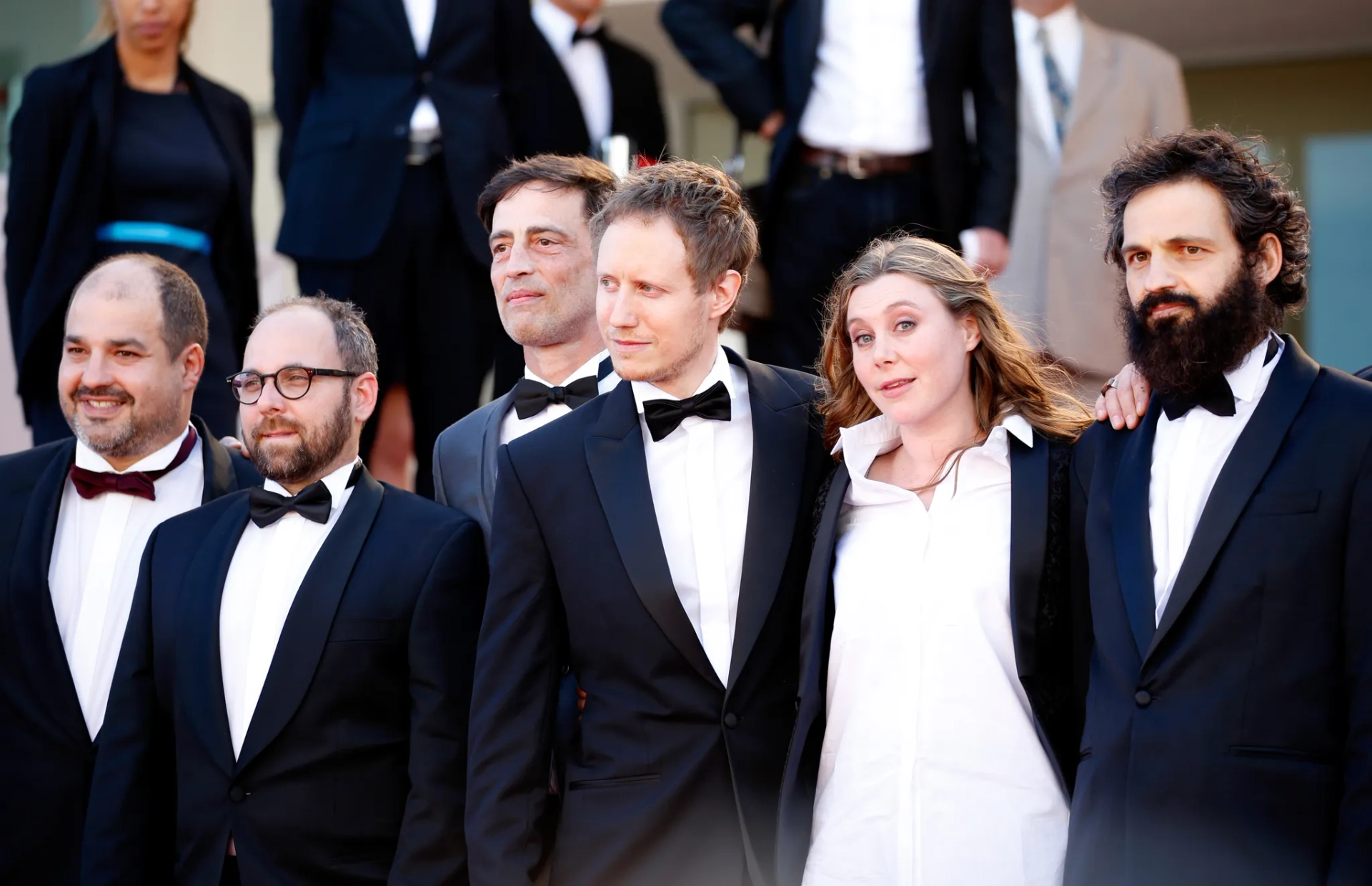 Gábor Rajna, Todd Charmont, Gábor Sipos, László Nemes, Géza Röhrig, and Clara Royer at an event for Son of Saul (2015)