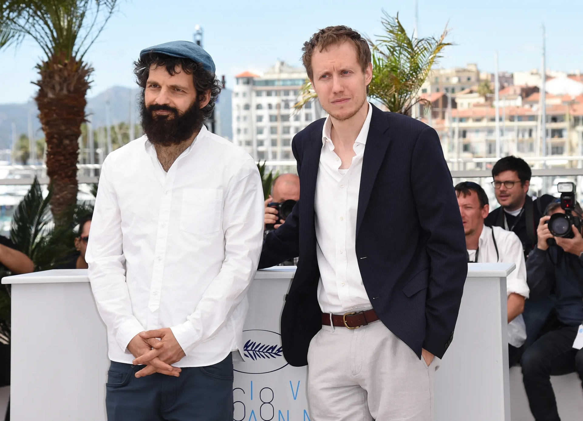 László Nemes and Géza Röhrig at an event for Son of Saul (2015)