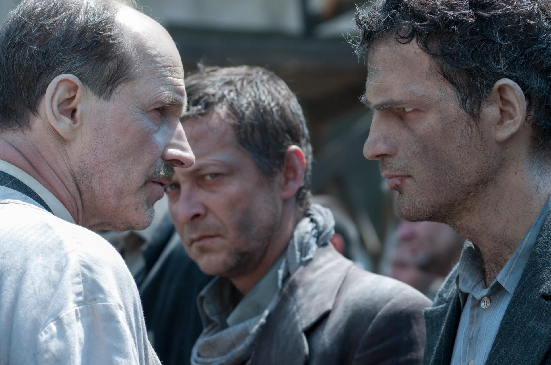 Sándor Zsótér, Géza Röhrig, and Levente Molnár in Son of Saul (2015)