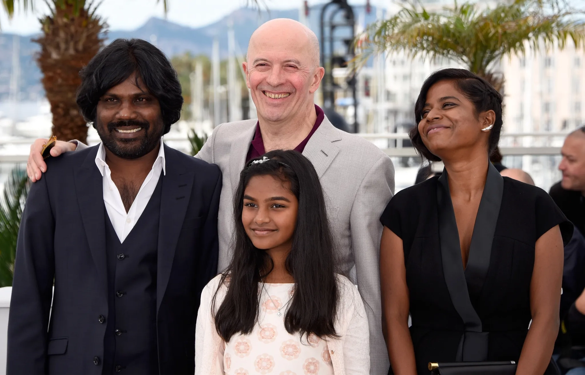 Jacques Audiard, Jesuthasan Antonythasan, Kalieaswari Srinivasan, and Claudine Vinasithamby at an event for Dheepan (2015)