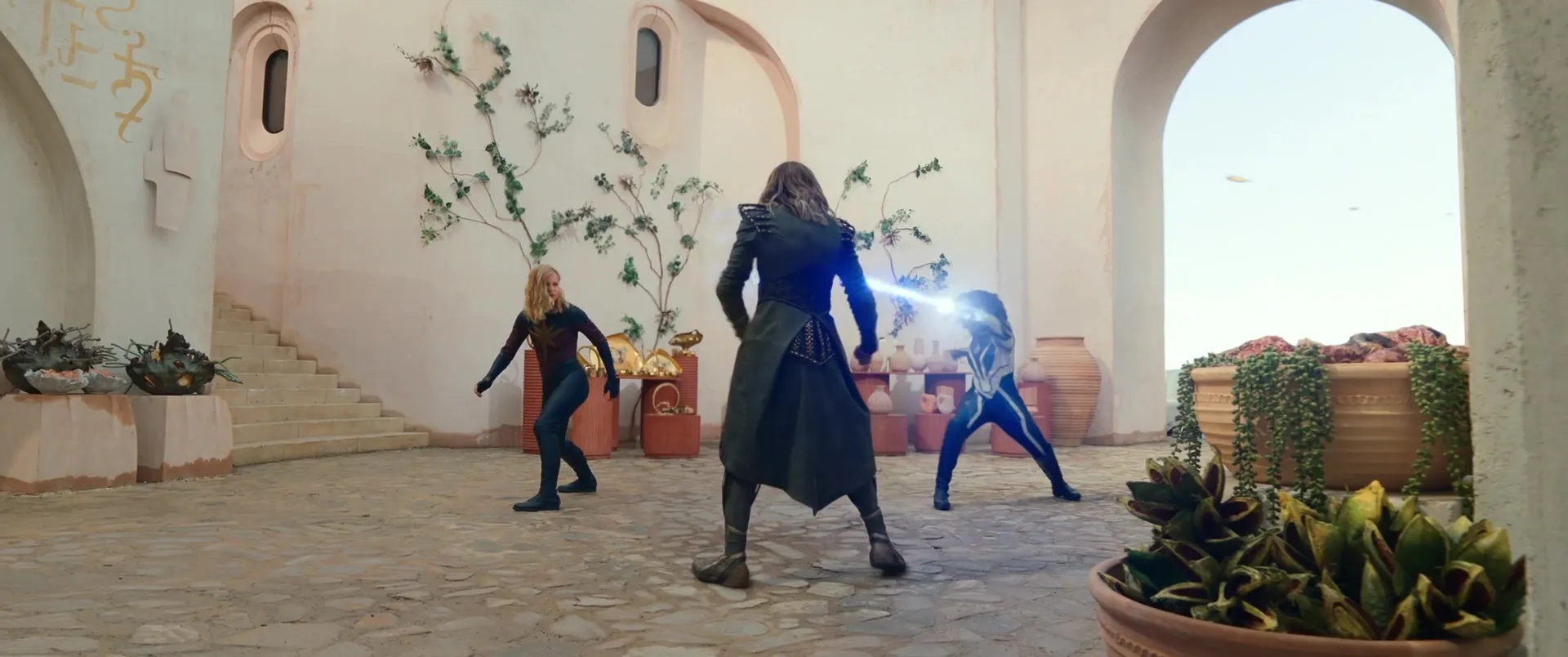 Brie Larson, Zawe Ashton, and Teyonah Parris in The Marvels (2023)