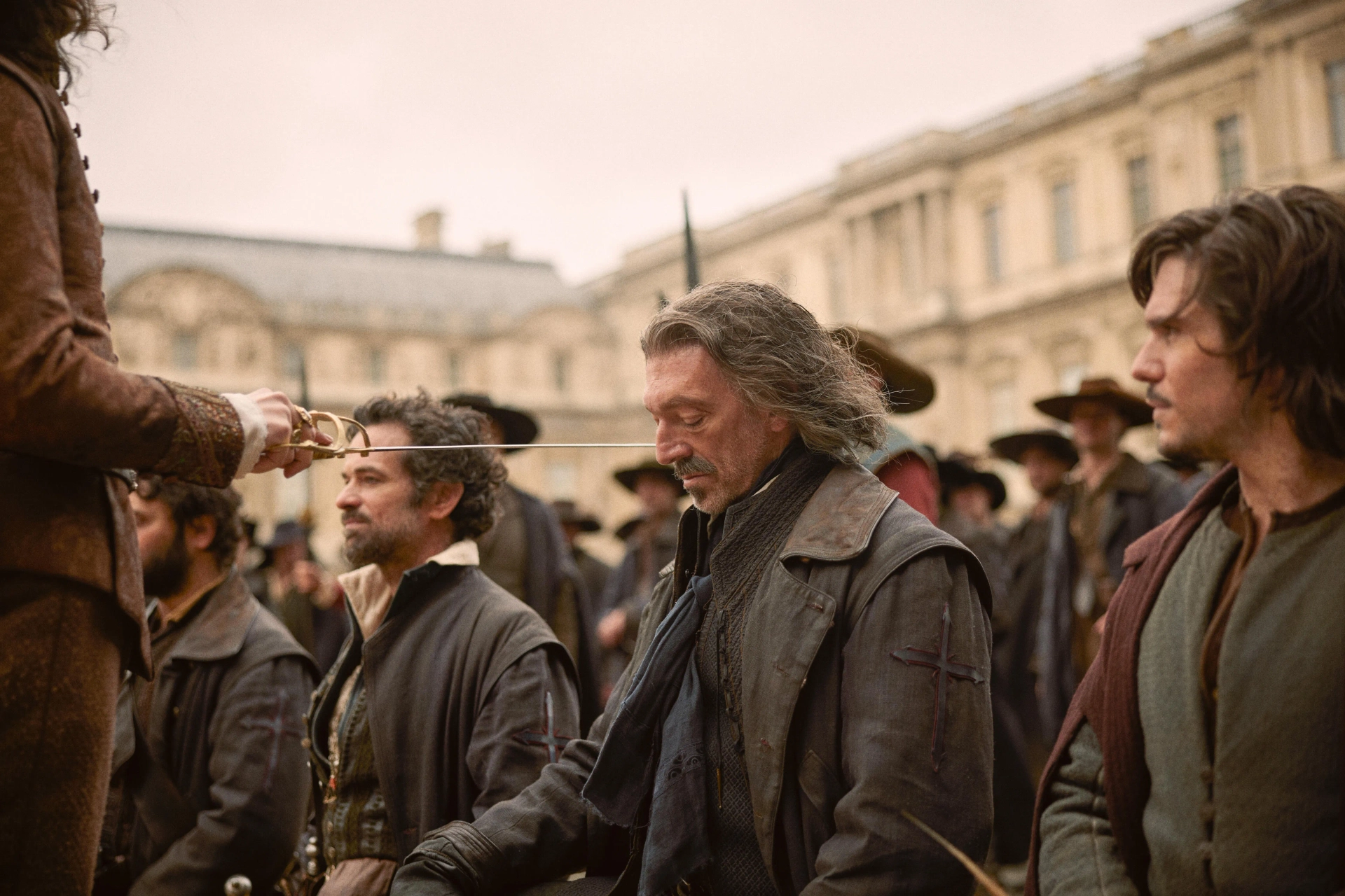 Vincent Cassel, Romain Duris, and François Civil in The Three Musketeers - Part I: D'Artagnan (2023)