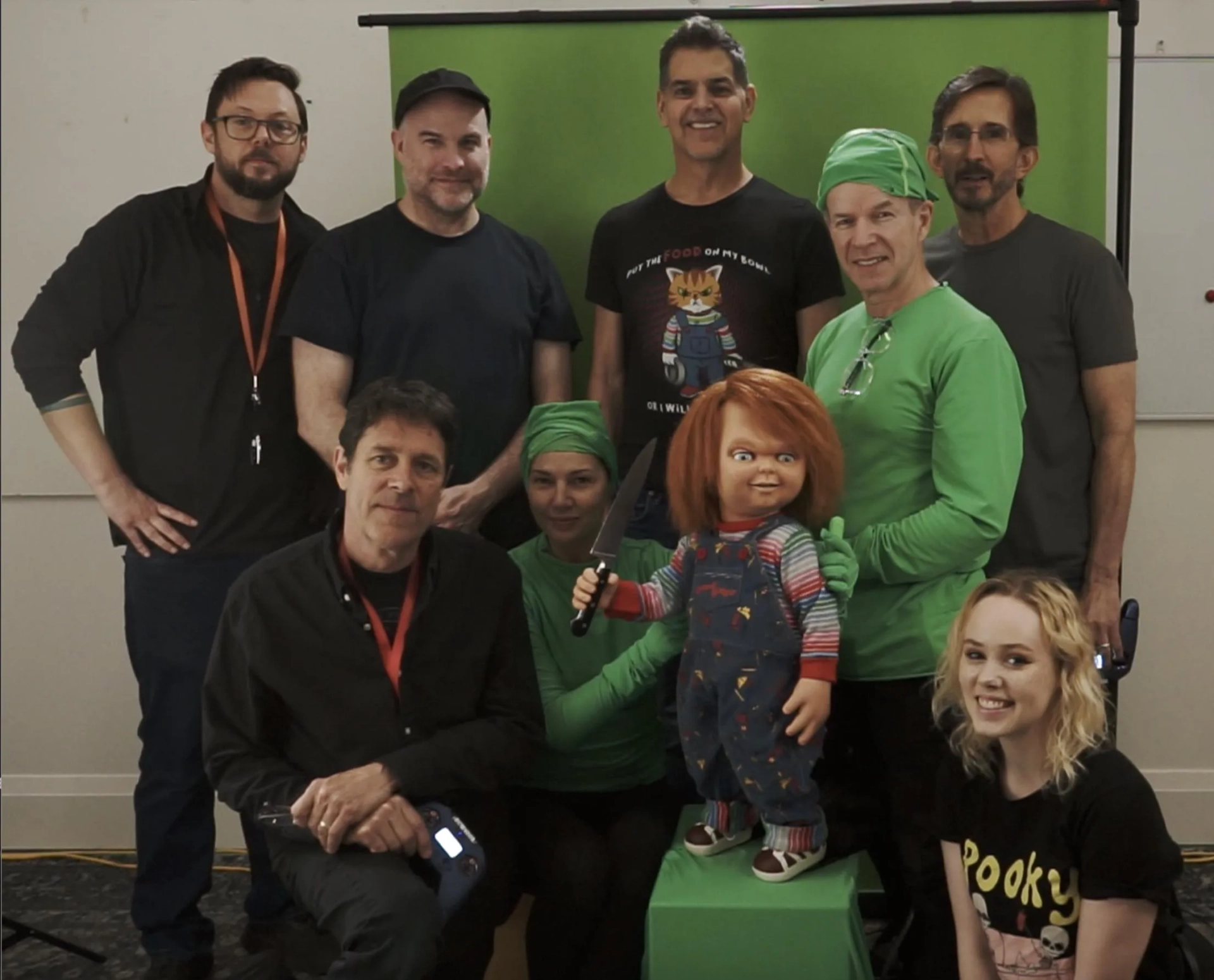 Peter A. Chevako, Don Mancini, Tony Gardner, Steve Newburn, Gord Robertson, Portia Lyn, Erik Beck, and Pamela Iveta in Chucky (2021)