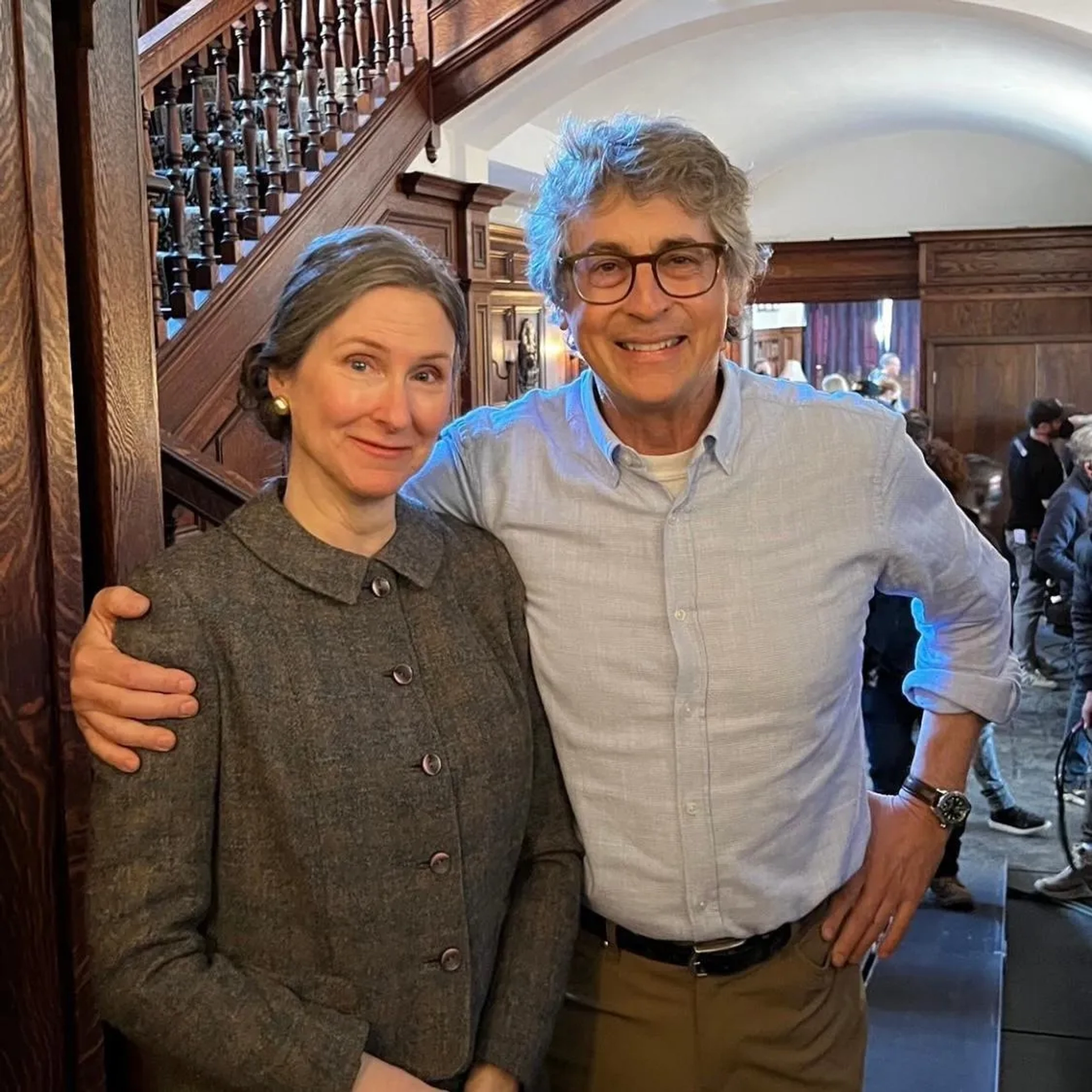 Liz Bishop with Alexander Payne on the set of The Holdovers