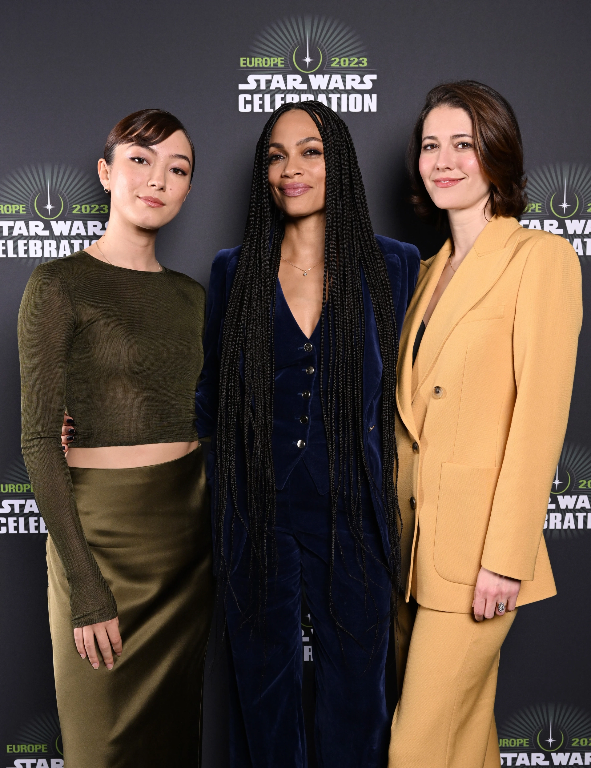 Rosario Dawson, Mary Elizabeth Winstead, and Natasha Liu Bordizzo at an event for Ahsoka (2023)