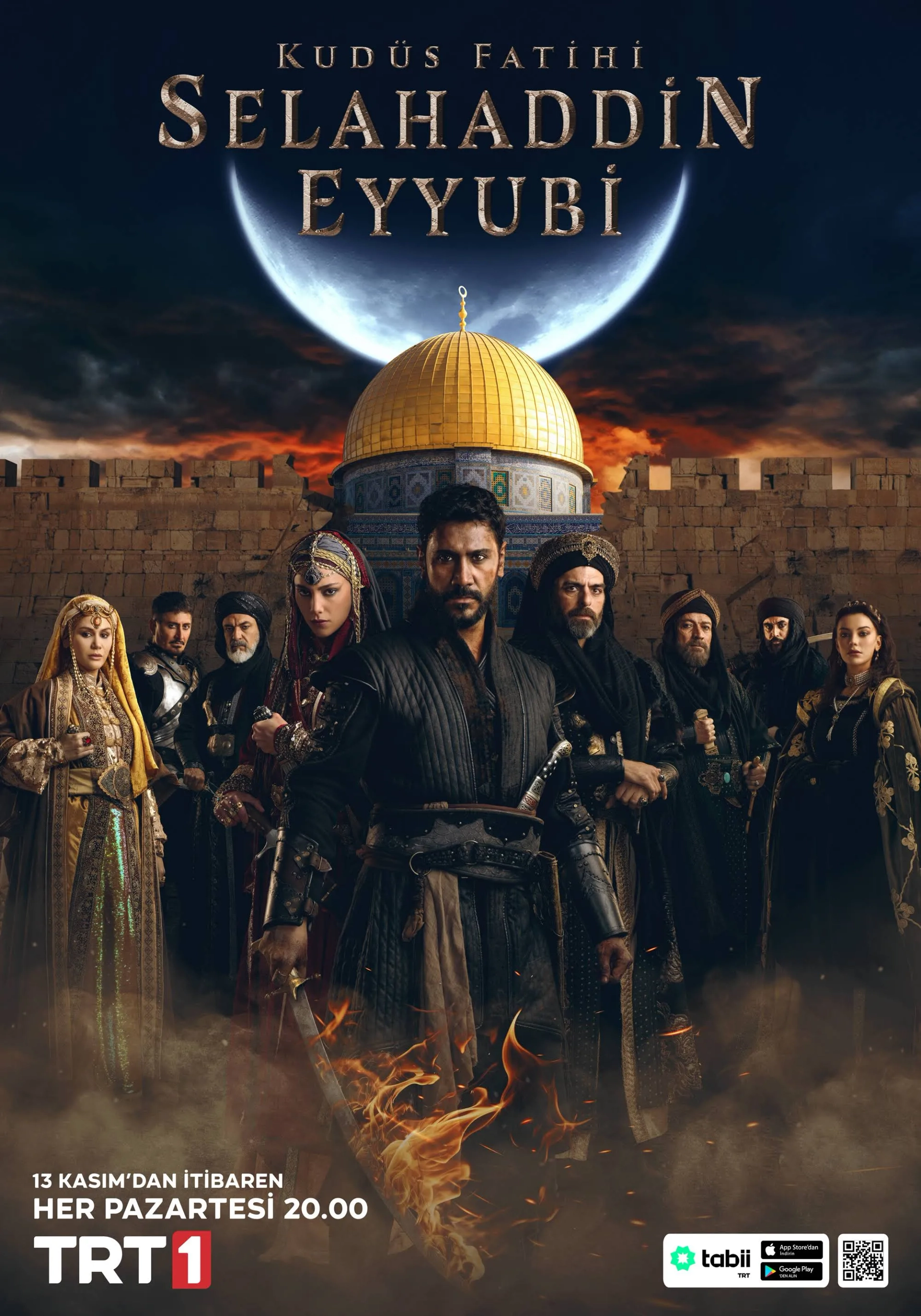 Kaan Çakir, Dilin Doger, Ekin Türkmen, Sezgin Erdemir, Mehmet Ali Nuroglu, Murat Han, Tuvana Türkay, Ugur Günes, and Buse Varol in Saladin: The Conquerer of Jerusalem (2023)