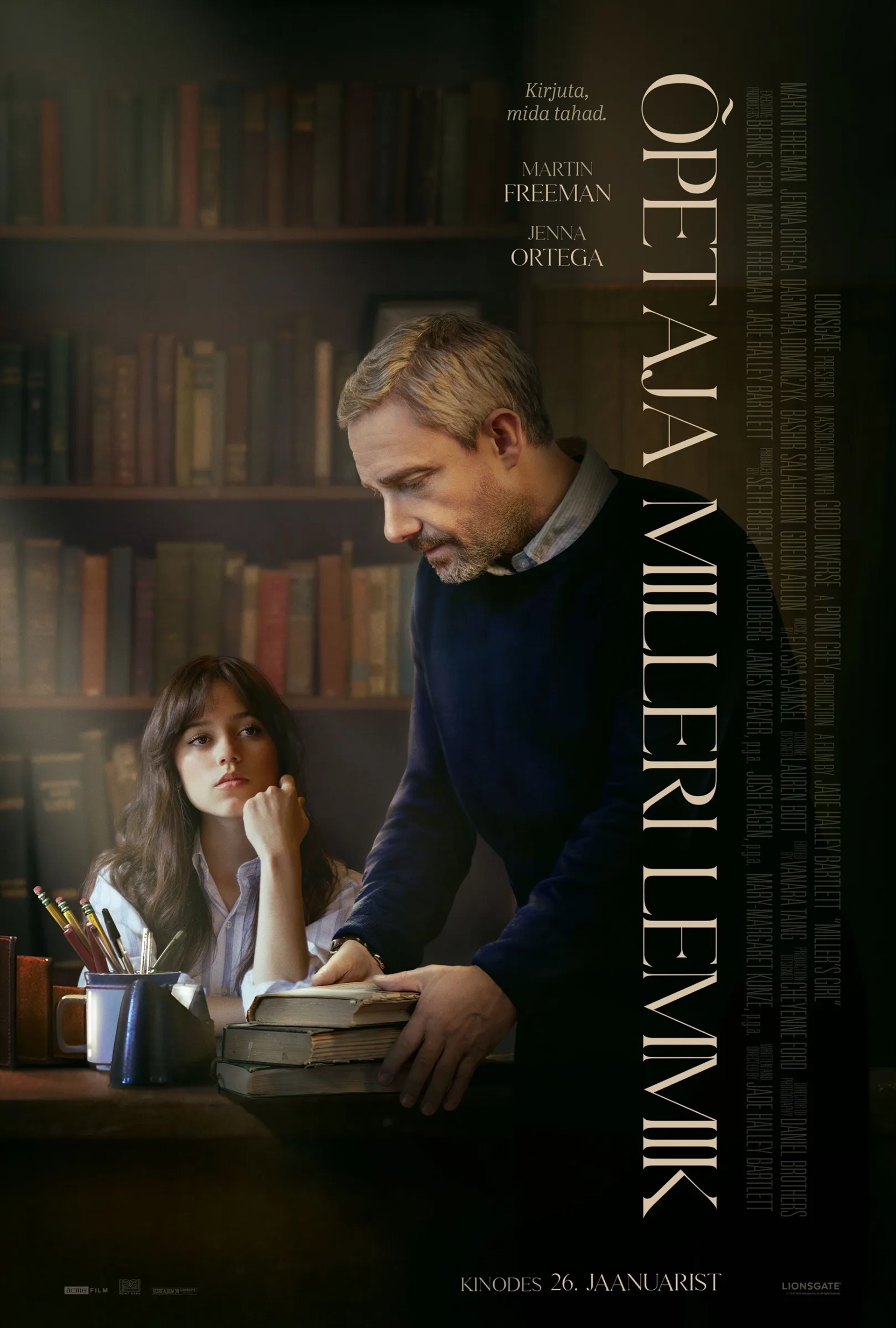 Martin Freeman and Jenna Ortega in Miller's Girl (2024)