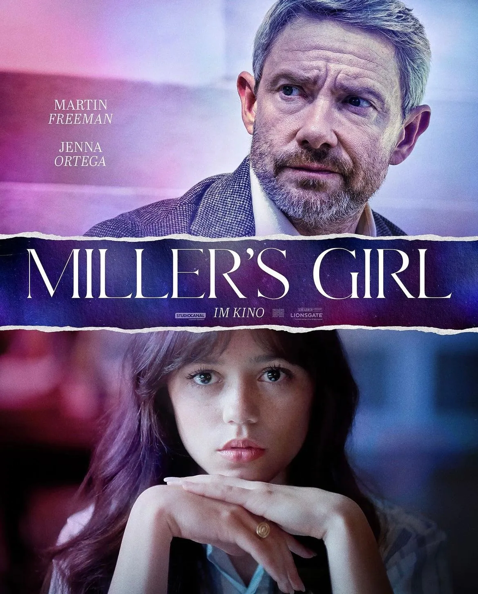 Martin Freeman and Jenna Ortega in Miller's Girl (2024)