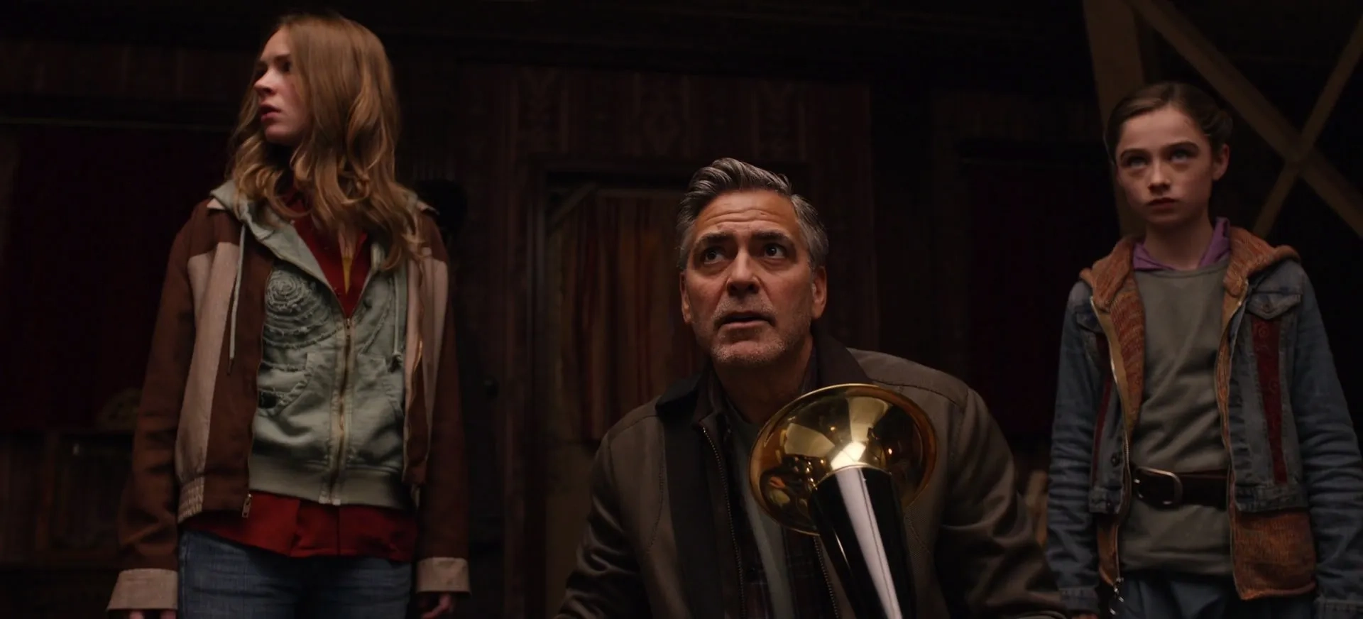 George Clooney, Britt Robertson, and Raffey Cassidy in Tomorrowland (2015)