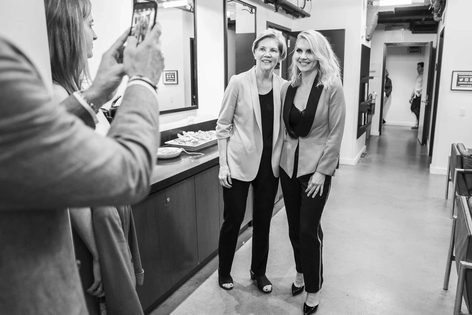 Rhea Seehorn, Seth Meyers, Elizabeth Warren, and Lloyd Bishop at an event for Late Night (2019)